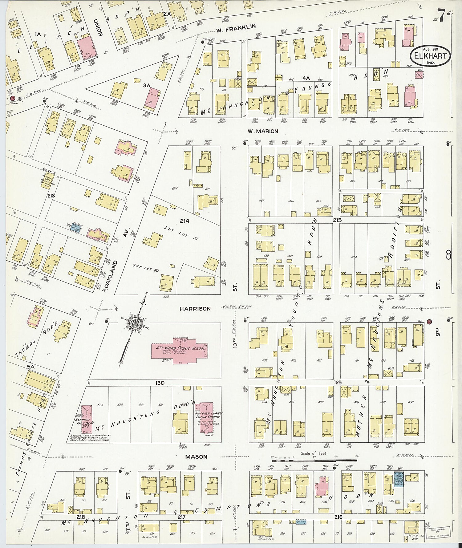 This old map of Elkhart, Elkhart County, Indiana was created by Sanborn Map Company in 1910