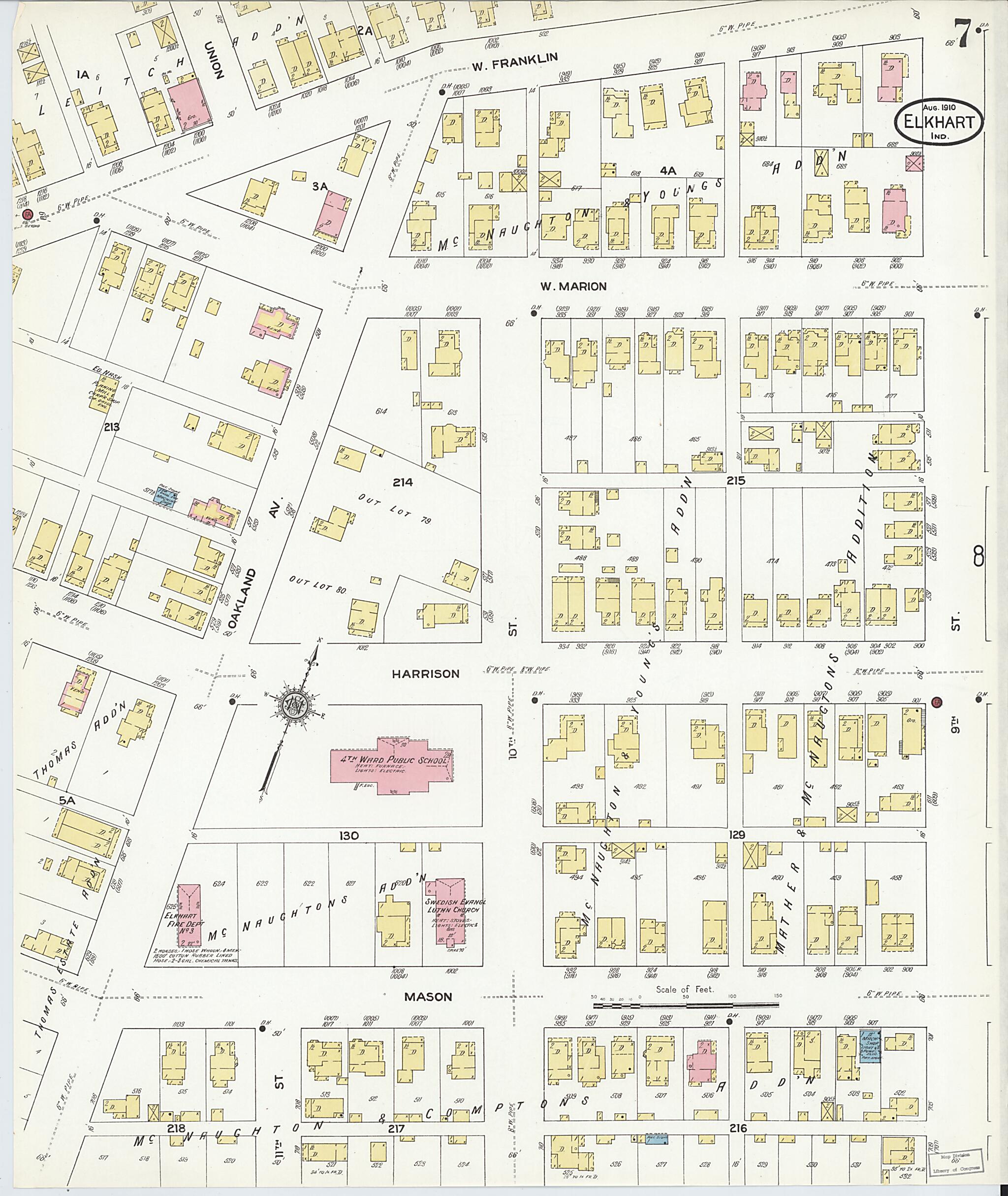 This old map of Elkhart, Elkhart County, Indiana was created by Sanborn Map Company in 1910