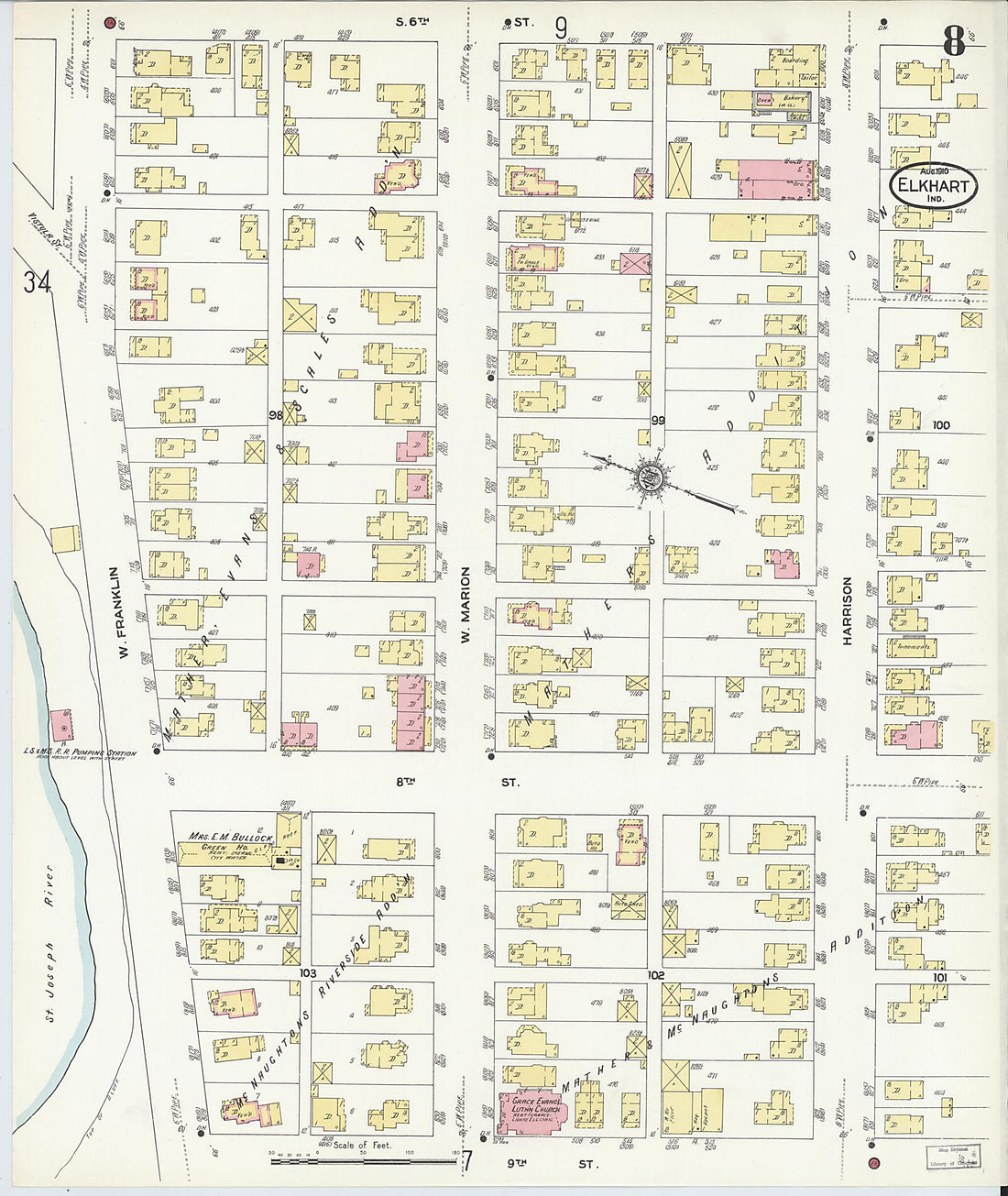 This old map of Elkhart, Elkhart County, Indiana was created by Sanborn Map Company in 1910