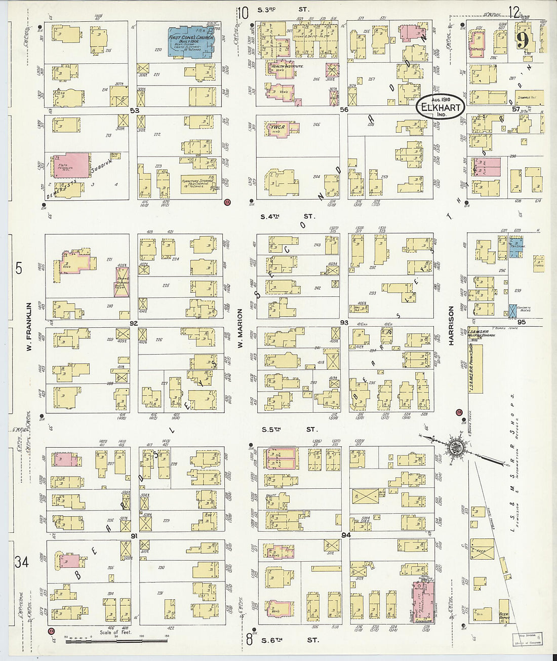 This old map of Elkhart, Elkhart County, Indiana was created by Sanborn Map Company in 1910