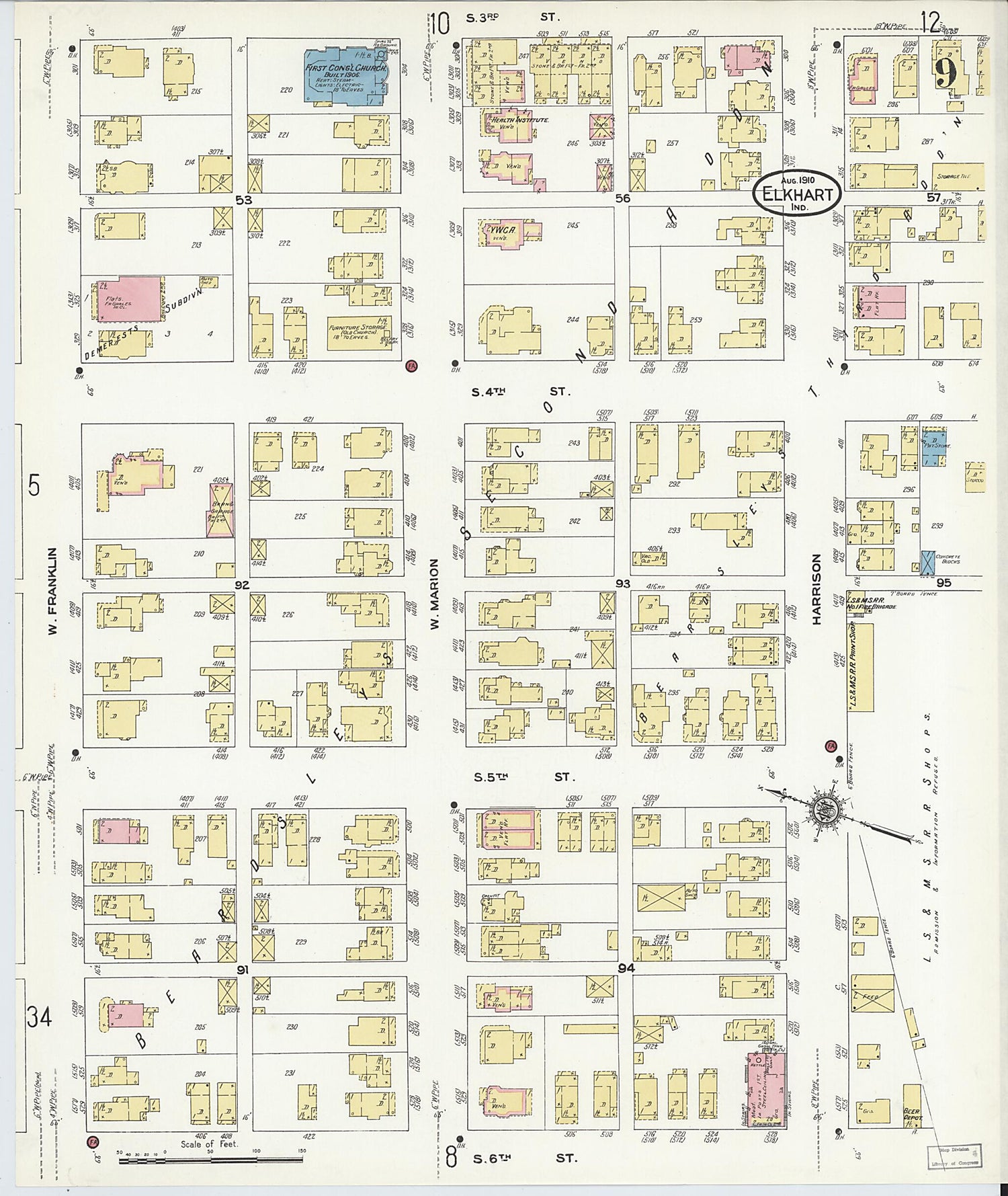 This old map of Elkhart, Elkhart County, Indiana was created by Sanborn Map Company in 1910