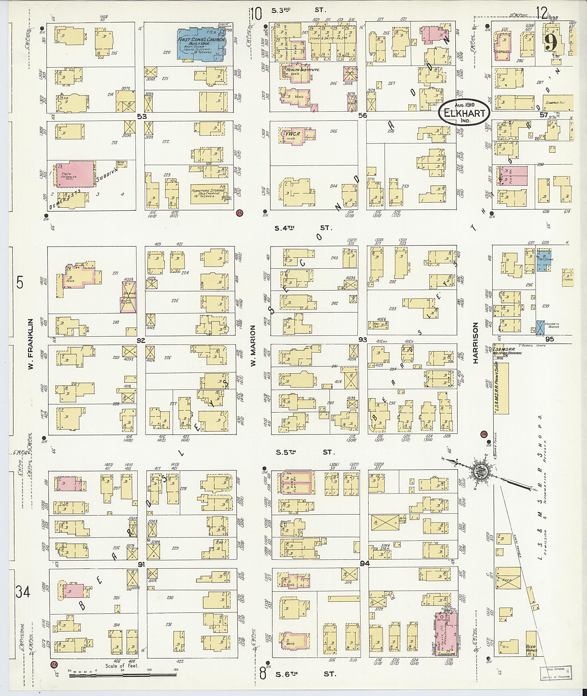 This old map of Elkhart, Elkhart County, Indiana was created by Sanborn Map Company in 1910