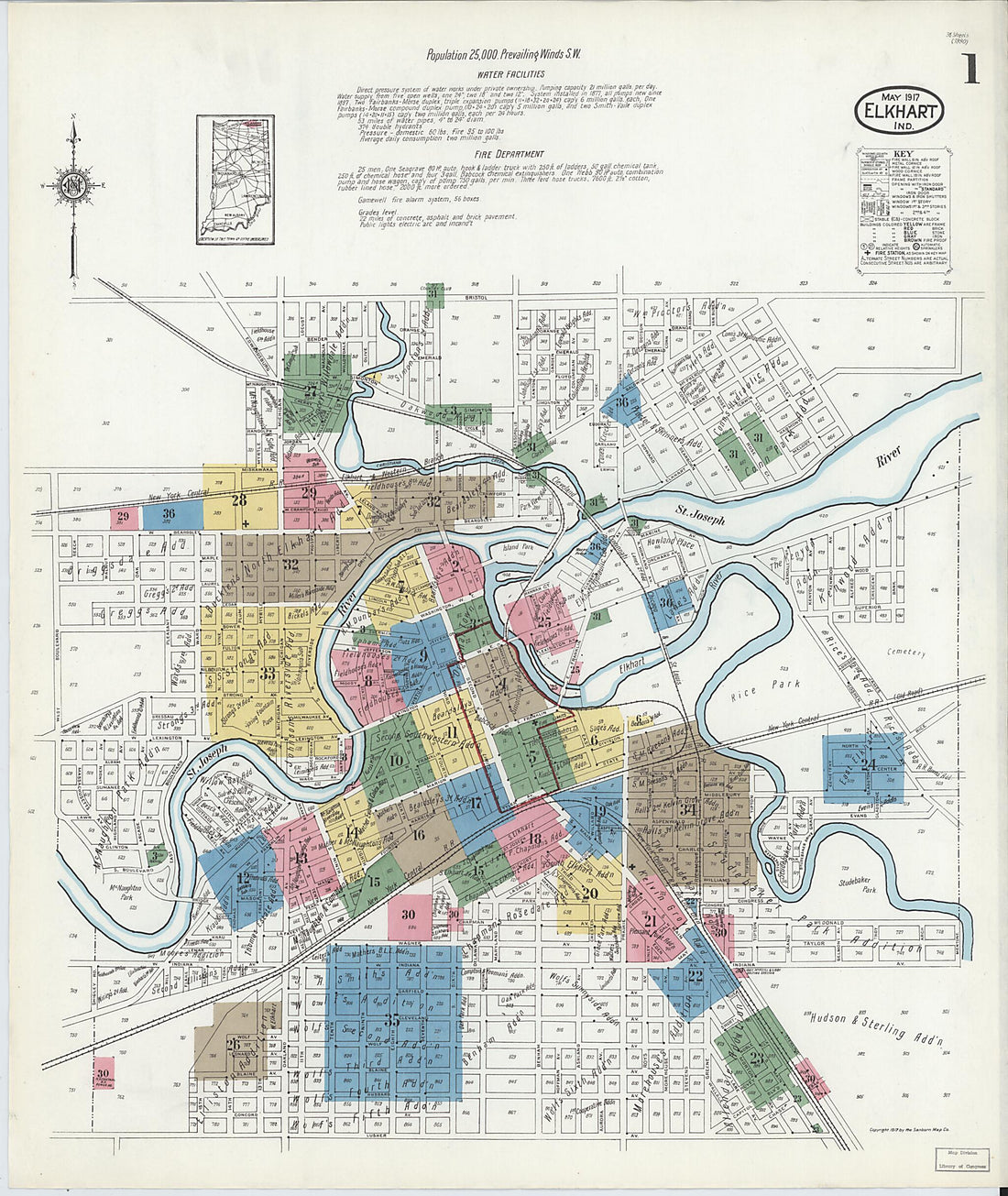 This old map of Elkhart, Elkhart County, Indiana was created by Sanborn Map Company in 1917