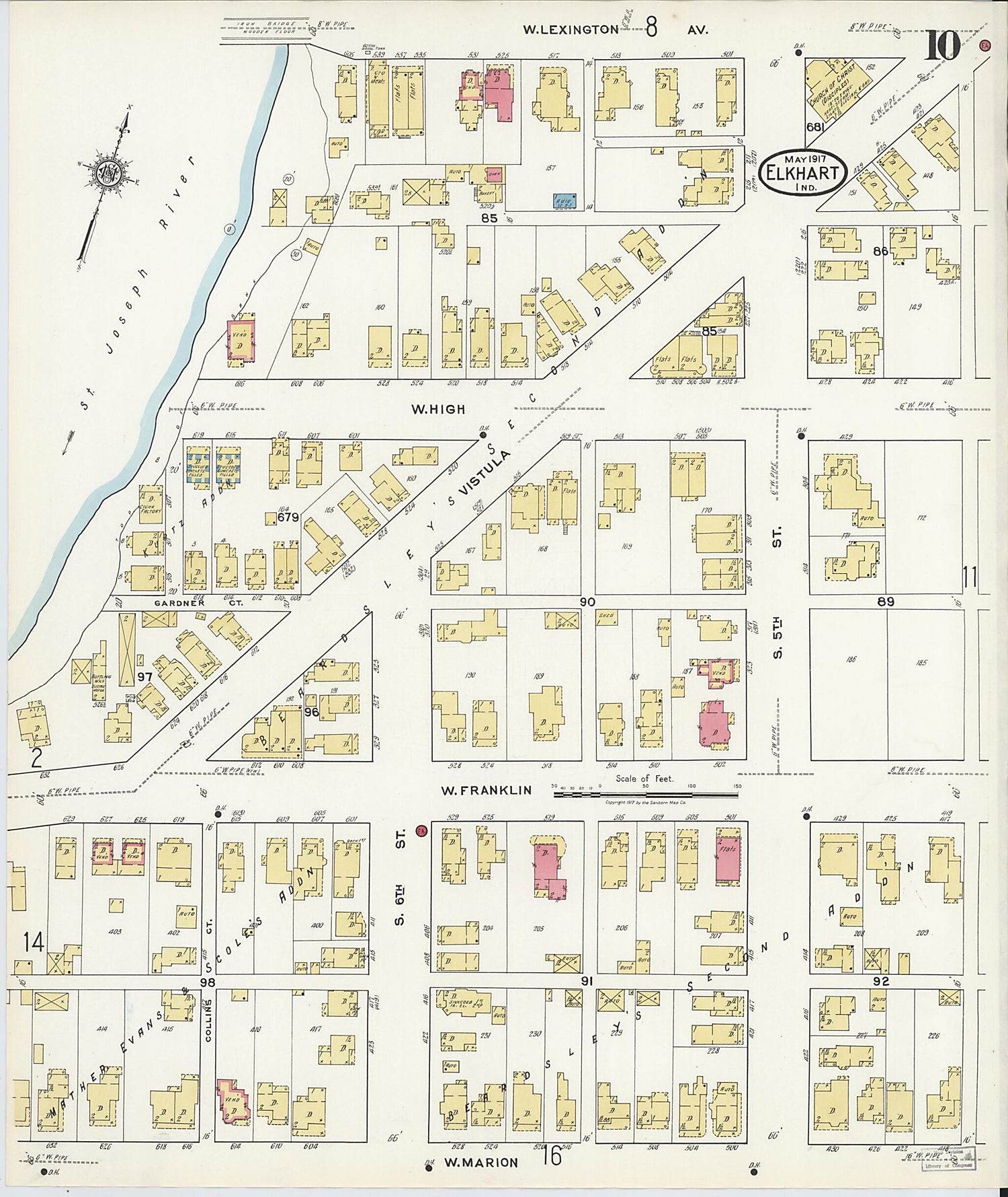 This old map of Elkhart, Elkhart County, Indiana was created by Sanborn Map Company in 1917