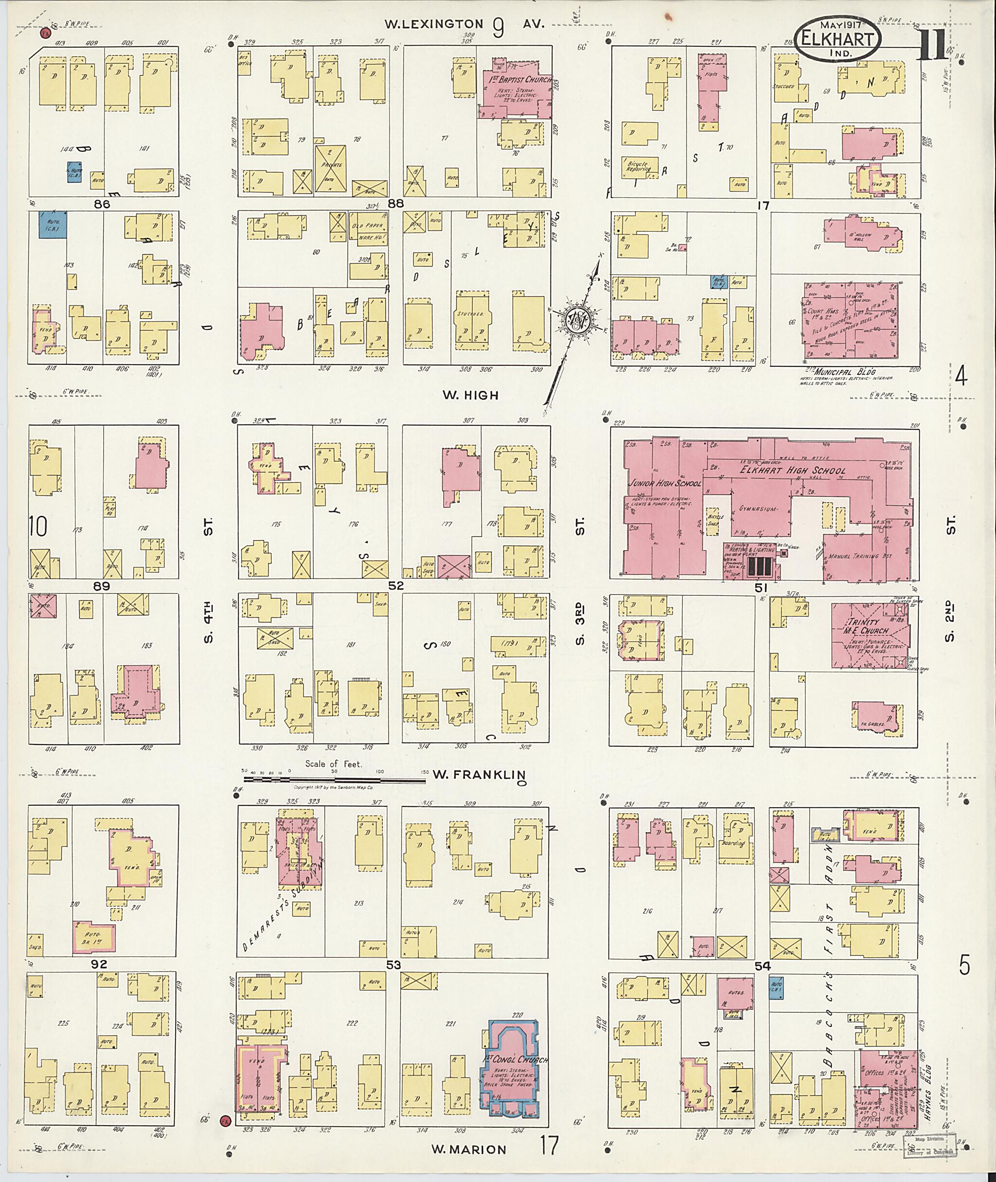 This old map of Elkhart, Elkhart County, Indiana was created by Sanborn Map Company in 1917