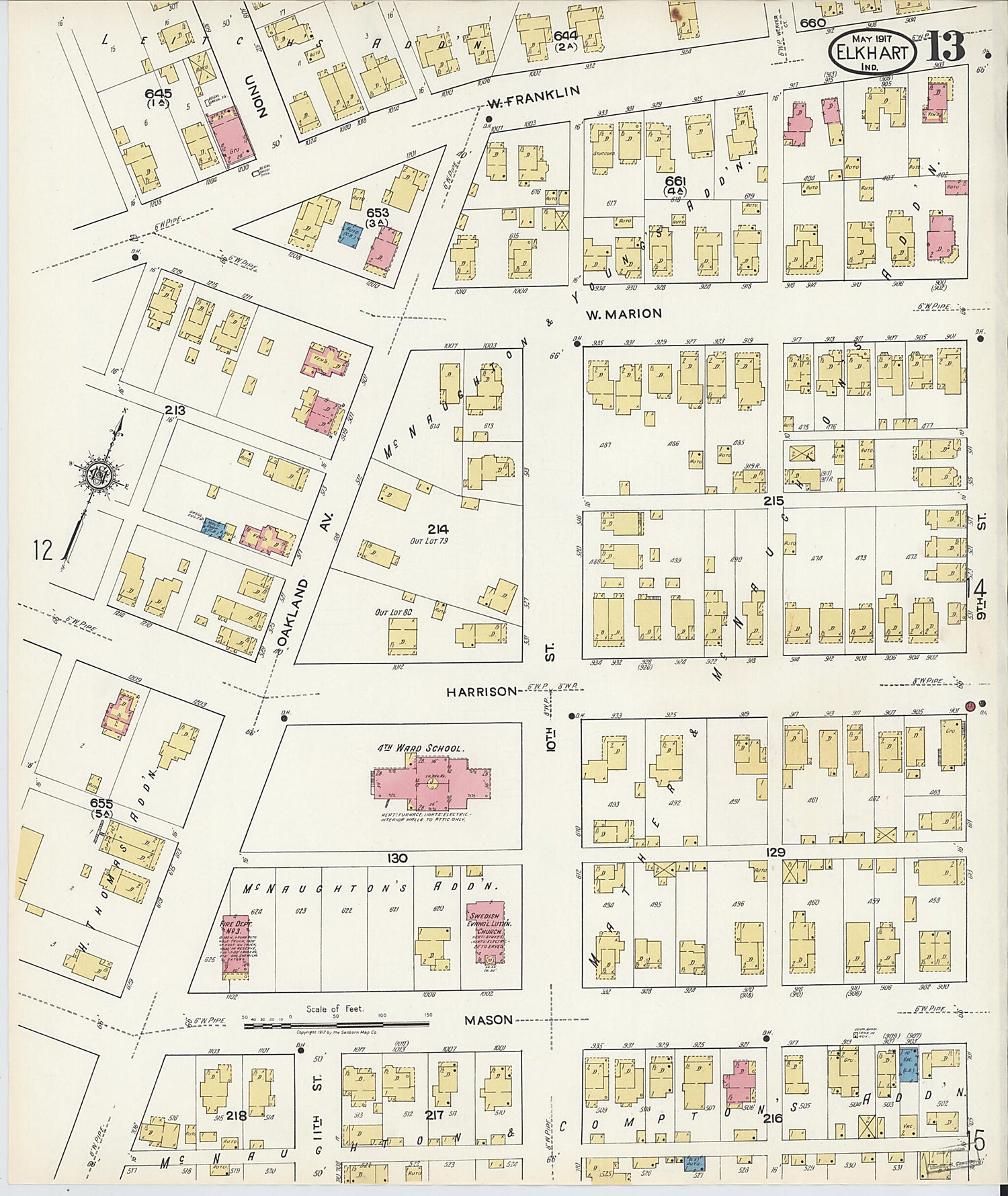 This old map of Elkhart, Elkhart County, Indiana was created by Sanborn Map Company in 1917