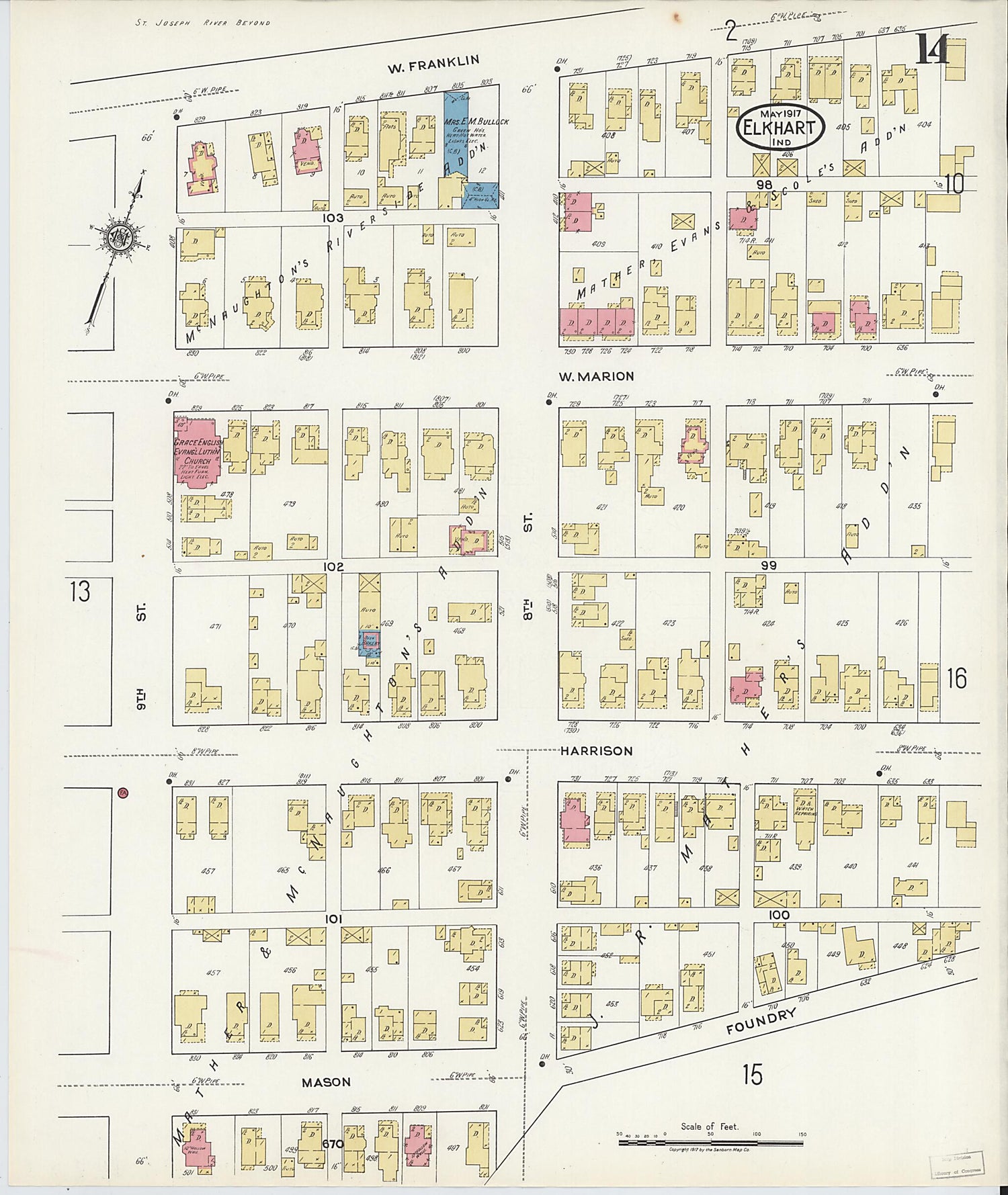 This old map of Elkhart, Elkhart County, Indiana was created by Sanborn Map Company in 1917