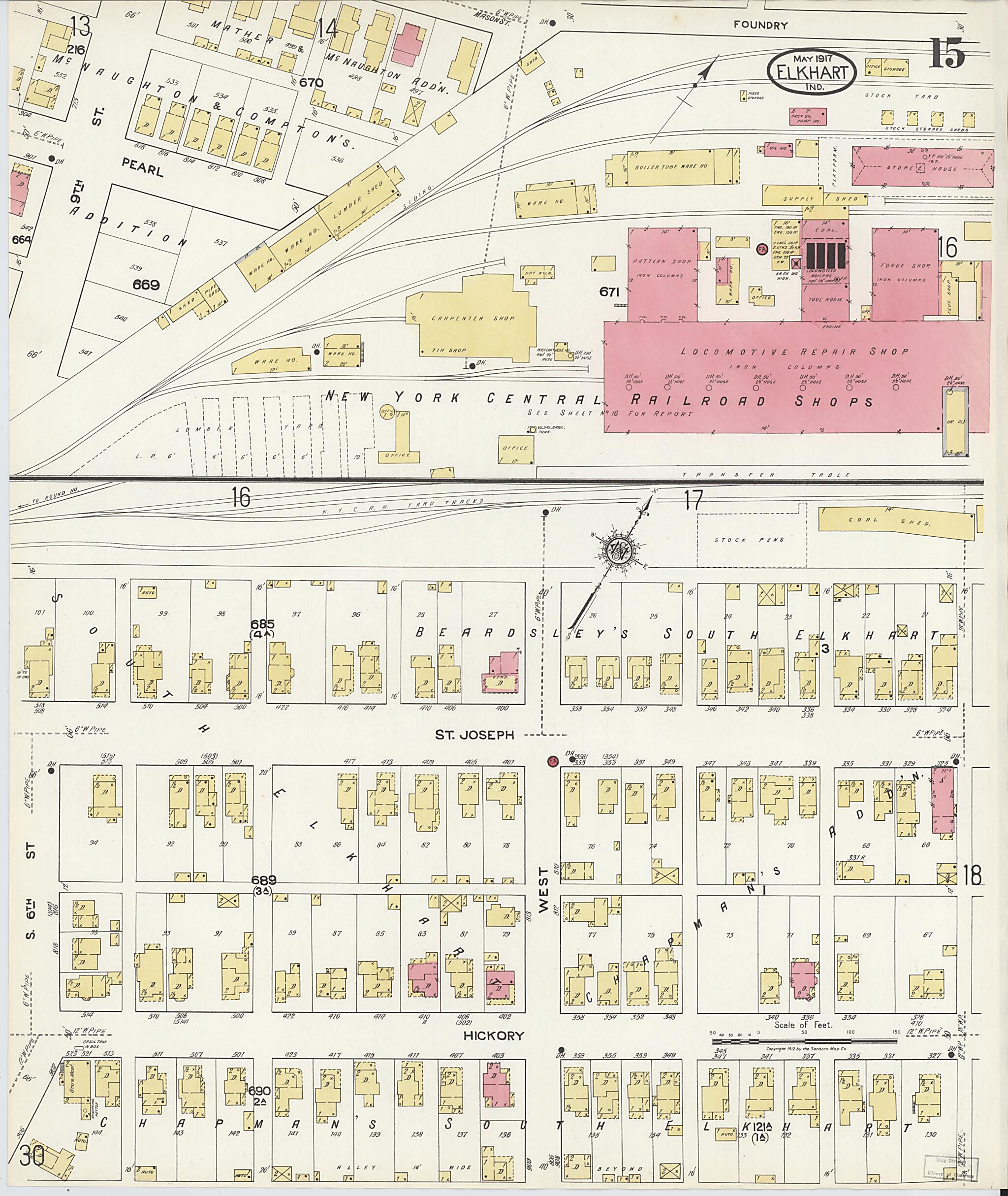 This old map of Elkhart, Elkhart County, Indiana was created by Sanborn Map Company in 1917