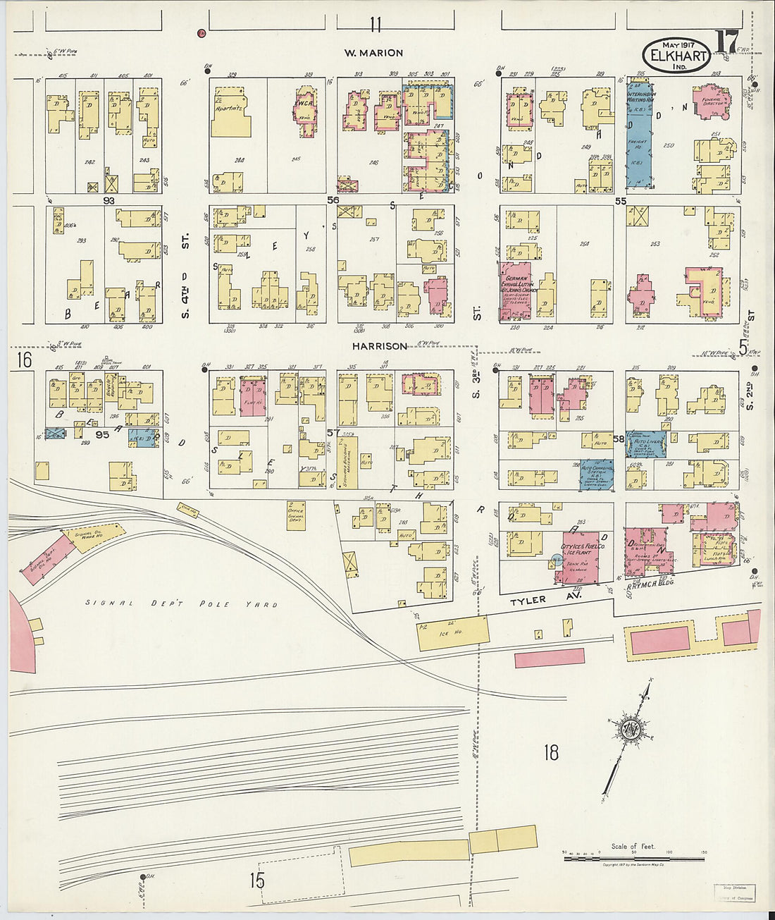 This old map of Elkhart, Elkhart County, Indiana was created by Sanborn Map Company in 1917