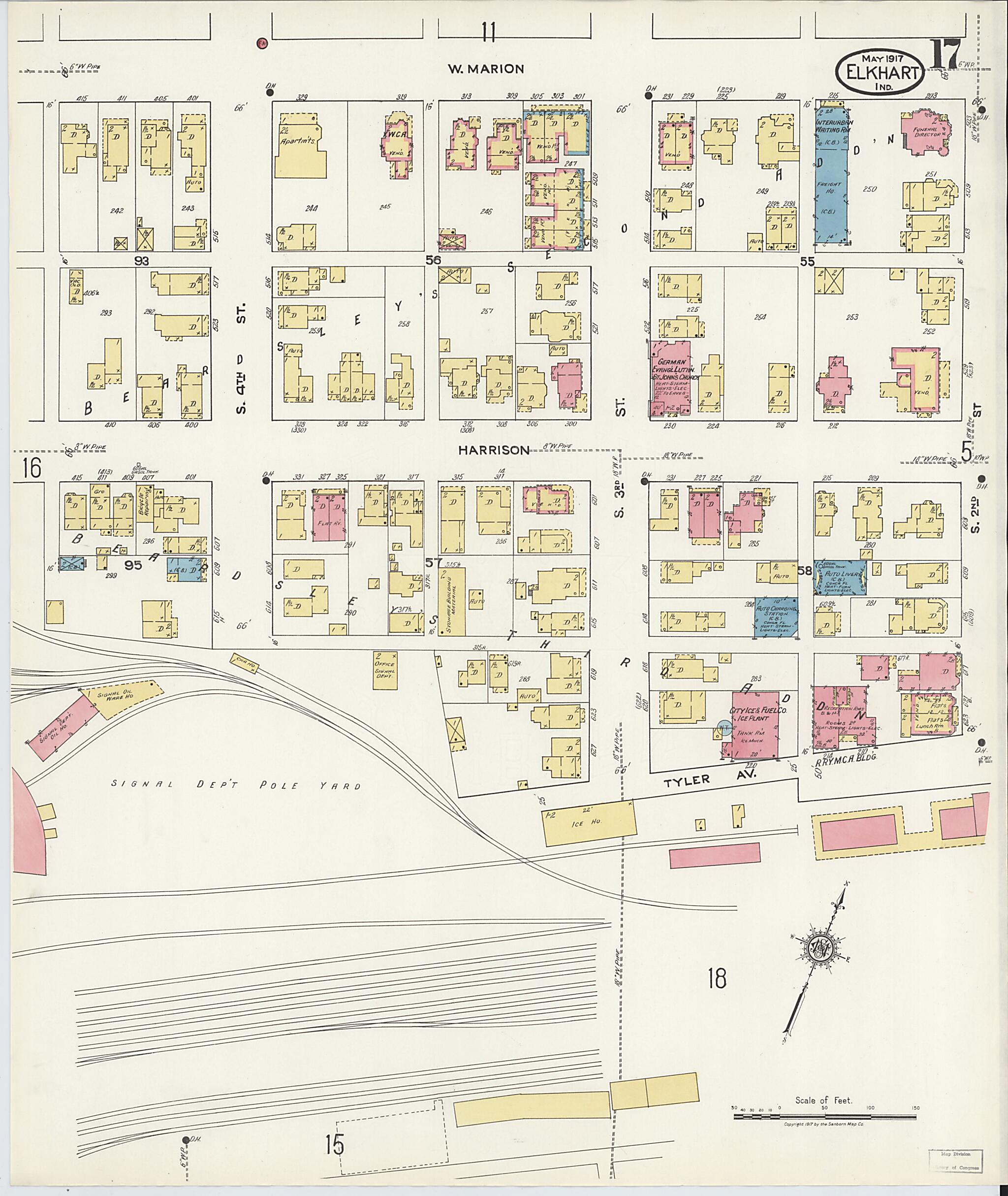 This old map of Elkhart, Elkhart County, Indiana was created by Sanborn Map Company in 1917