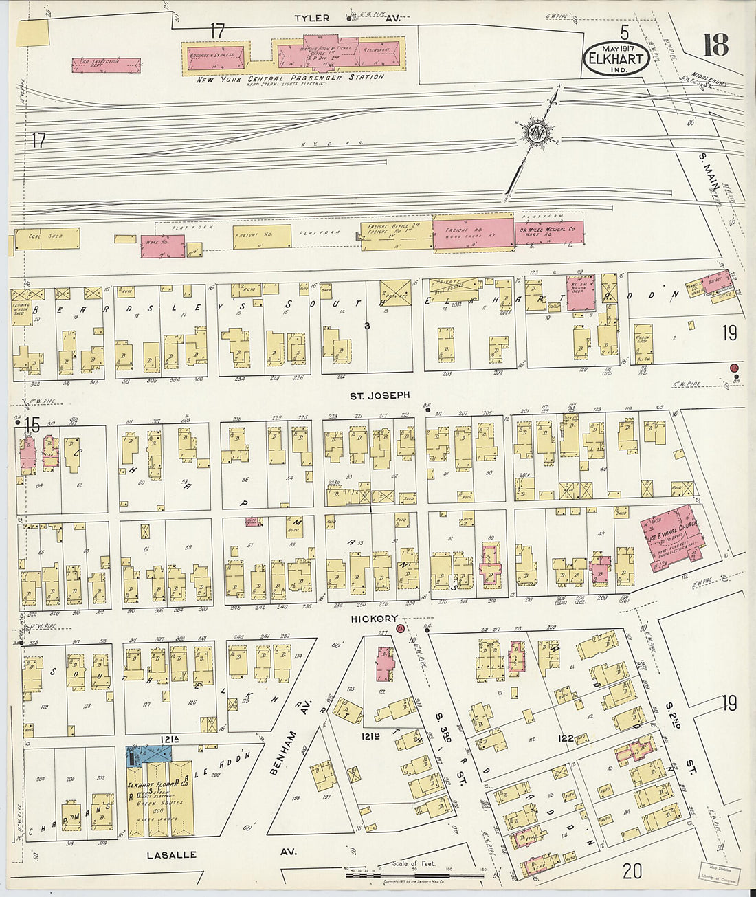 This old map of Elkhart, Elkhart County, Indiana was created by Sanborn Map Company in 1917