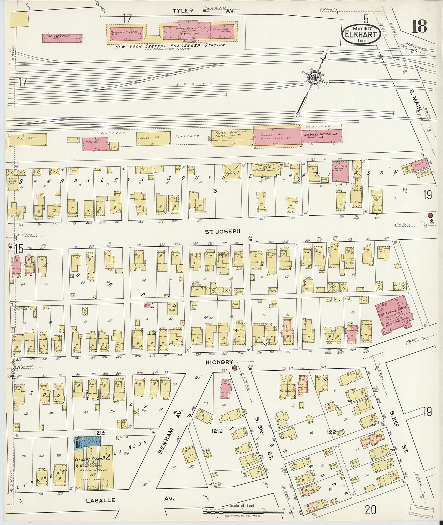 This old map of Elkhart, Elkhart County, Indiana was created by Sanborn Map Company in 1917