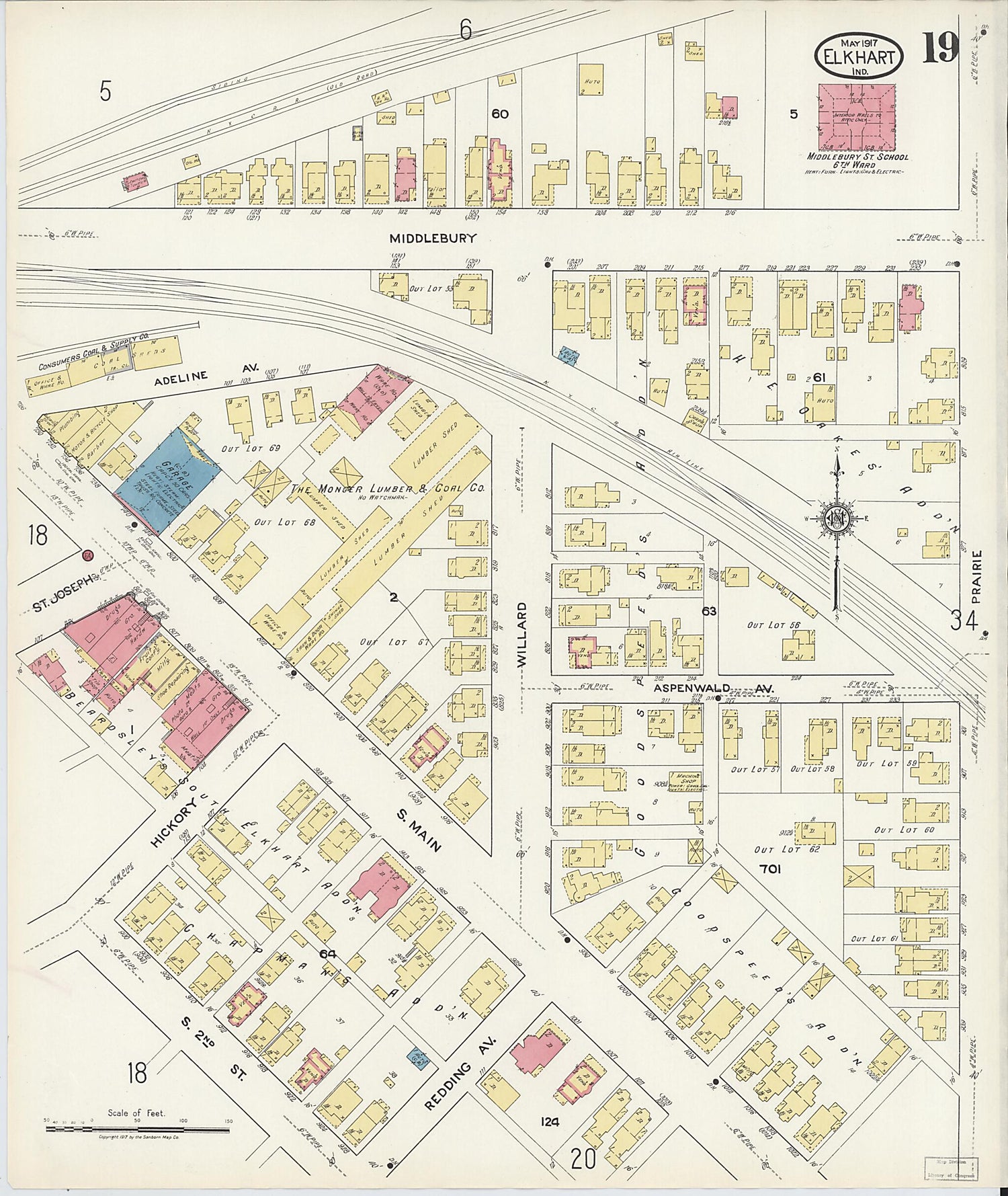 This old map of Elkhart, Elkhart County, Indiana was created by Sanborn Map Company in 1917