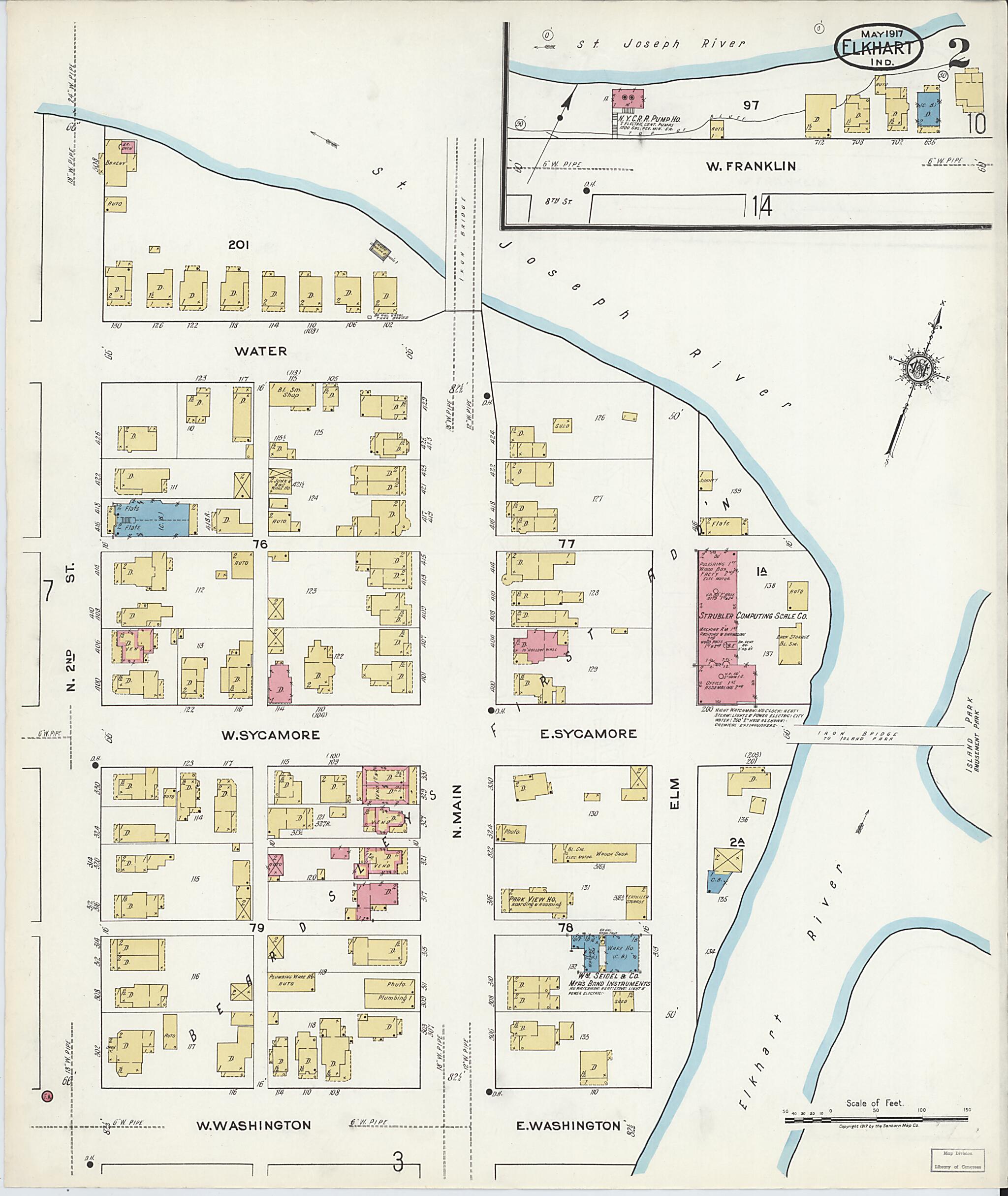 This old map of Elkhart, Elkhart County, Indiana was created by Sanborn Map Company in 1917