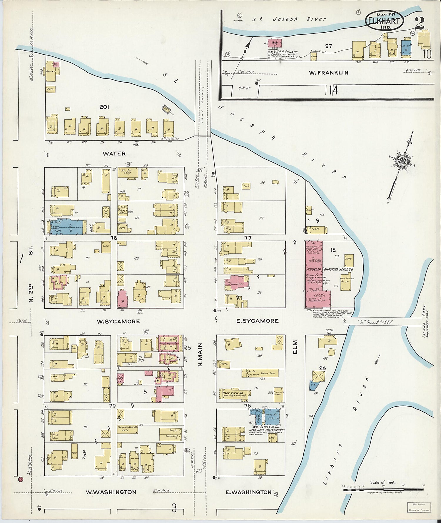 This old map of Elkhart, Elkhart County, Indiana was created by Sanborn Map Company in 1917