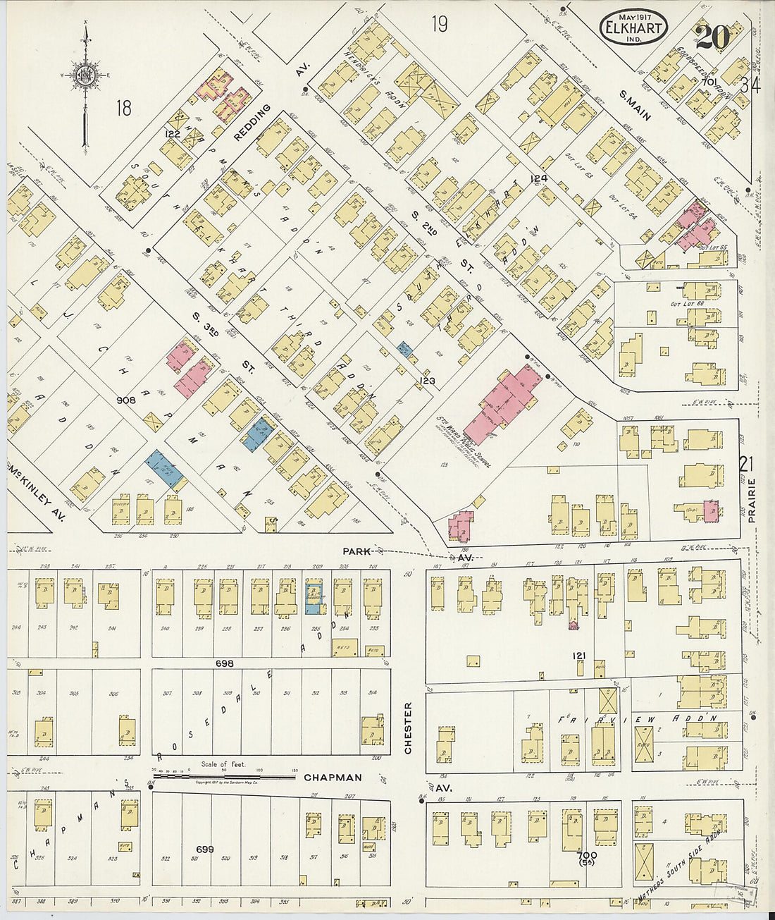 This old map of Elkhart, Elkhart County, Indiana was created by Sanborn Map Company in 1917