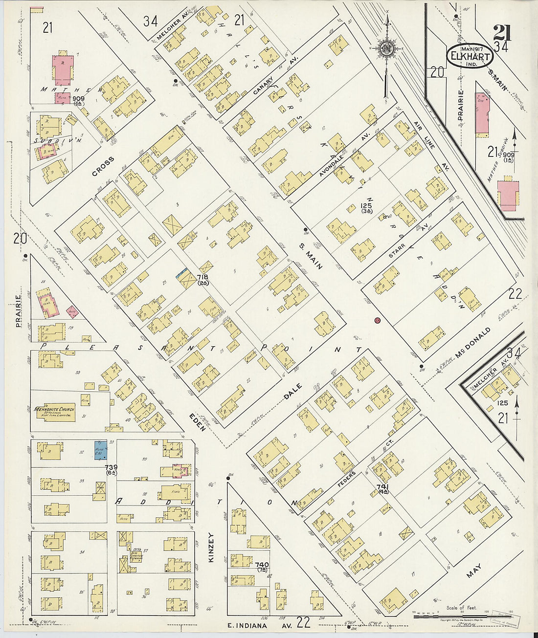 This old map of Elkhart, Elkhart County, Indiana was created by Sanborn Map Company in 1917