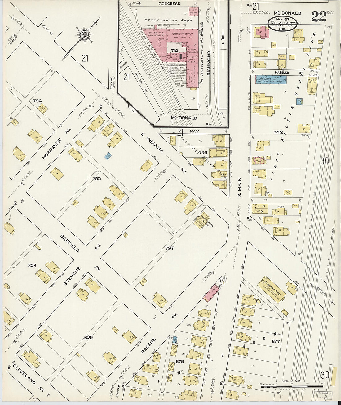 This old map of Elkhart, Elkhart County, Indiana was created by Sanborn Map Company in 1917