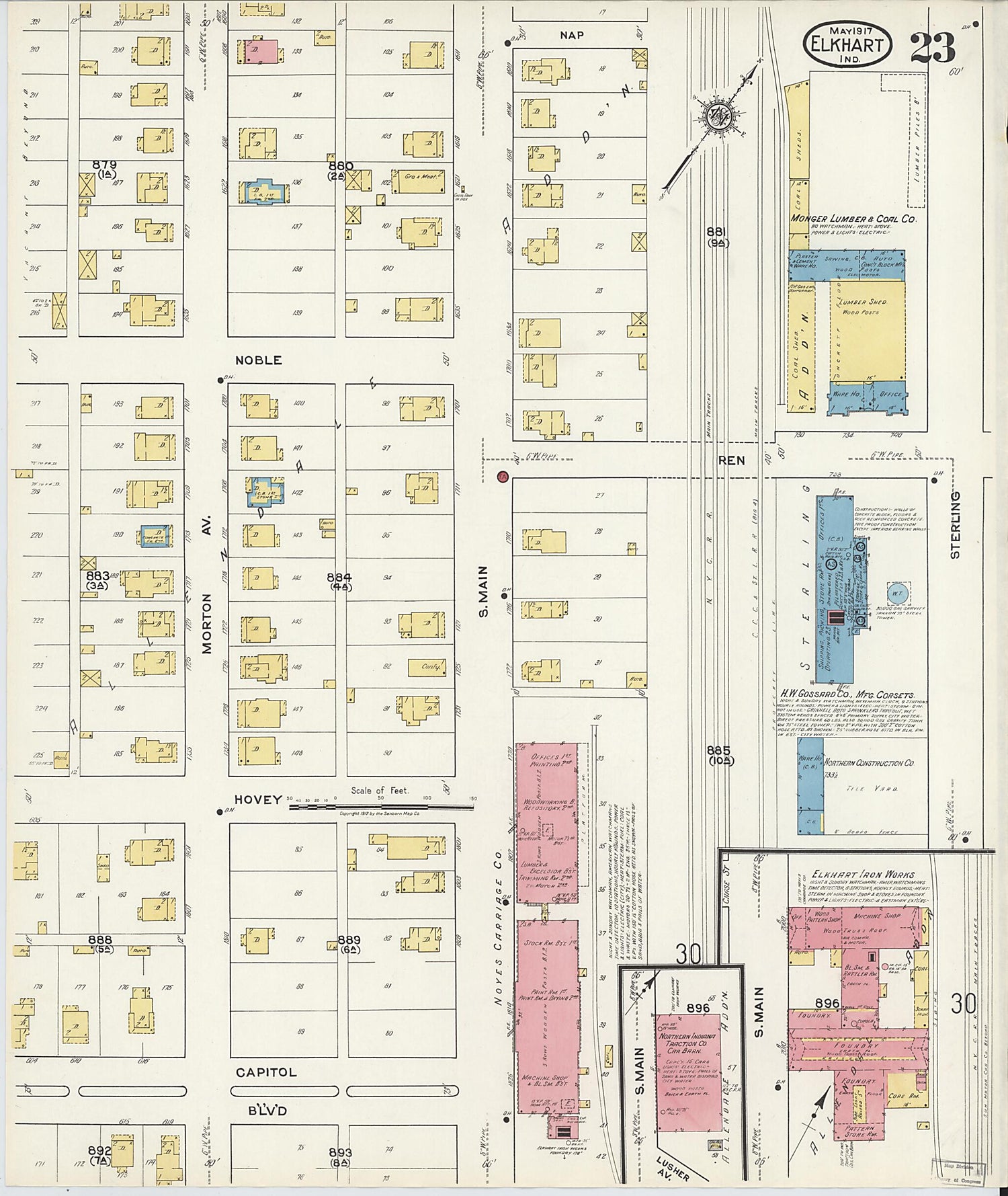 This old map of Elkhart, Elkhart County, Indiana was created by Sanborn Map Company in 1917