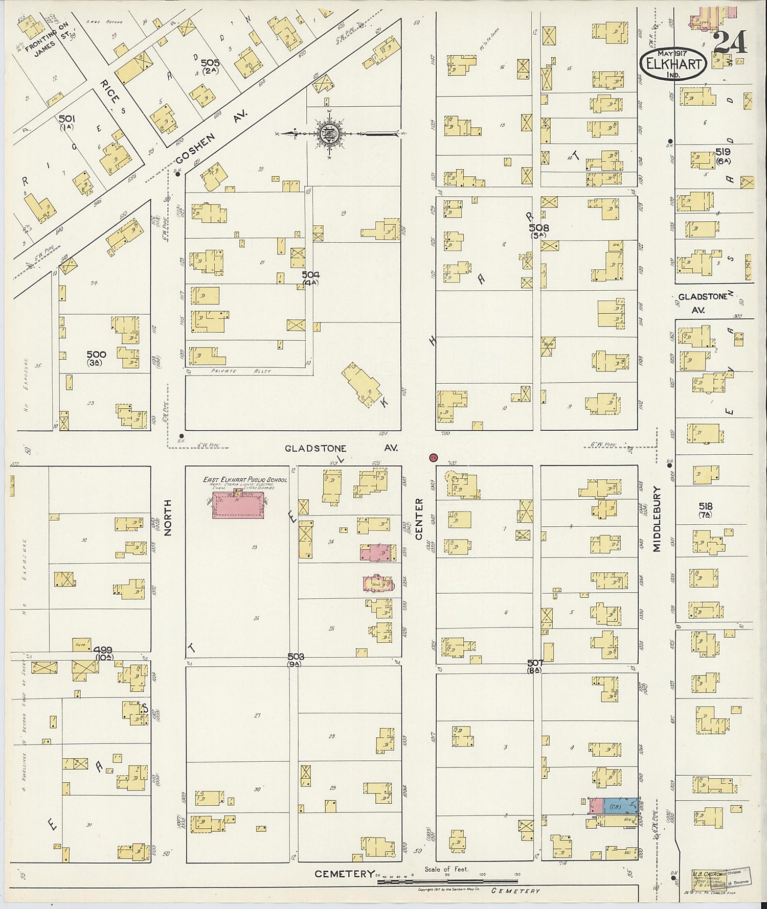 This old map of Elkhart, Elkhart County, Indiana was created by Sanborn Map Company in 1917