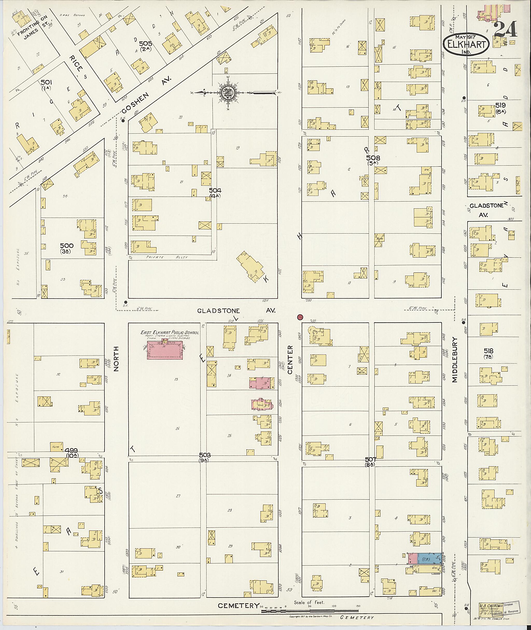 This old map of Elkhart, Elkhart County, Indiana was created by Sanborn Map Company in 1917