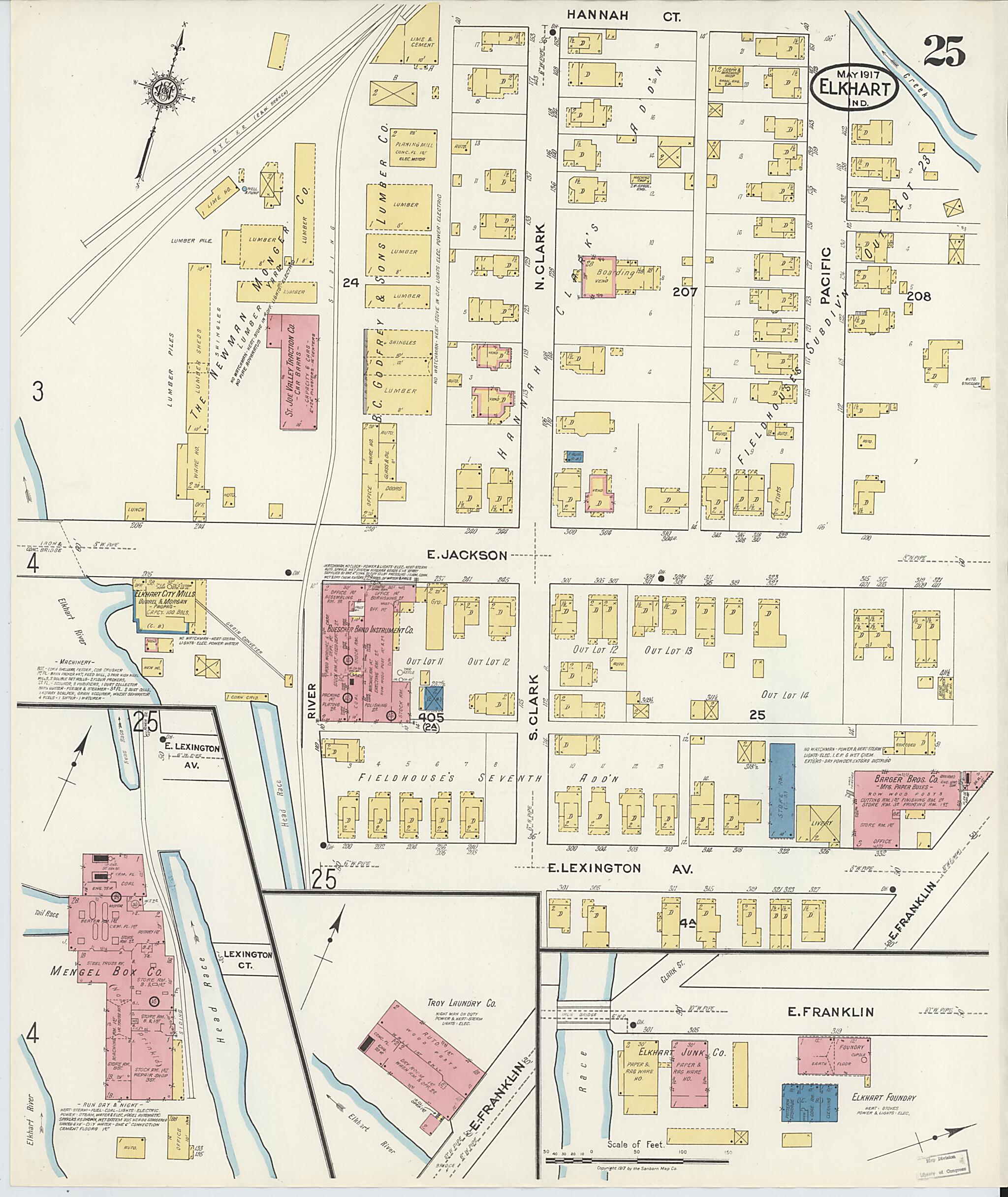 This old map of Elkhart, Elkhart County, Indiana was created by Sanborn Map Company in 1917