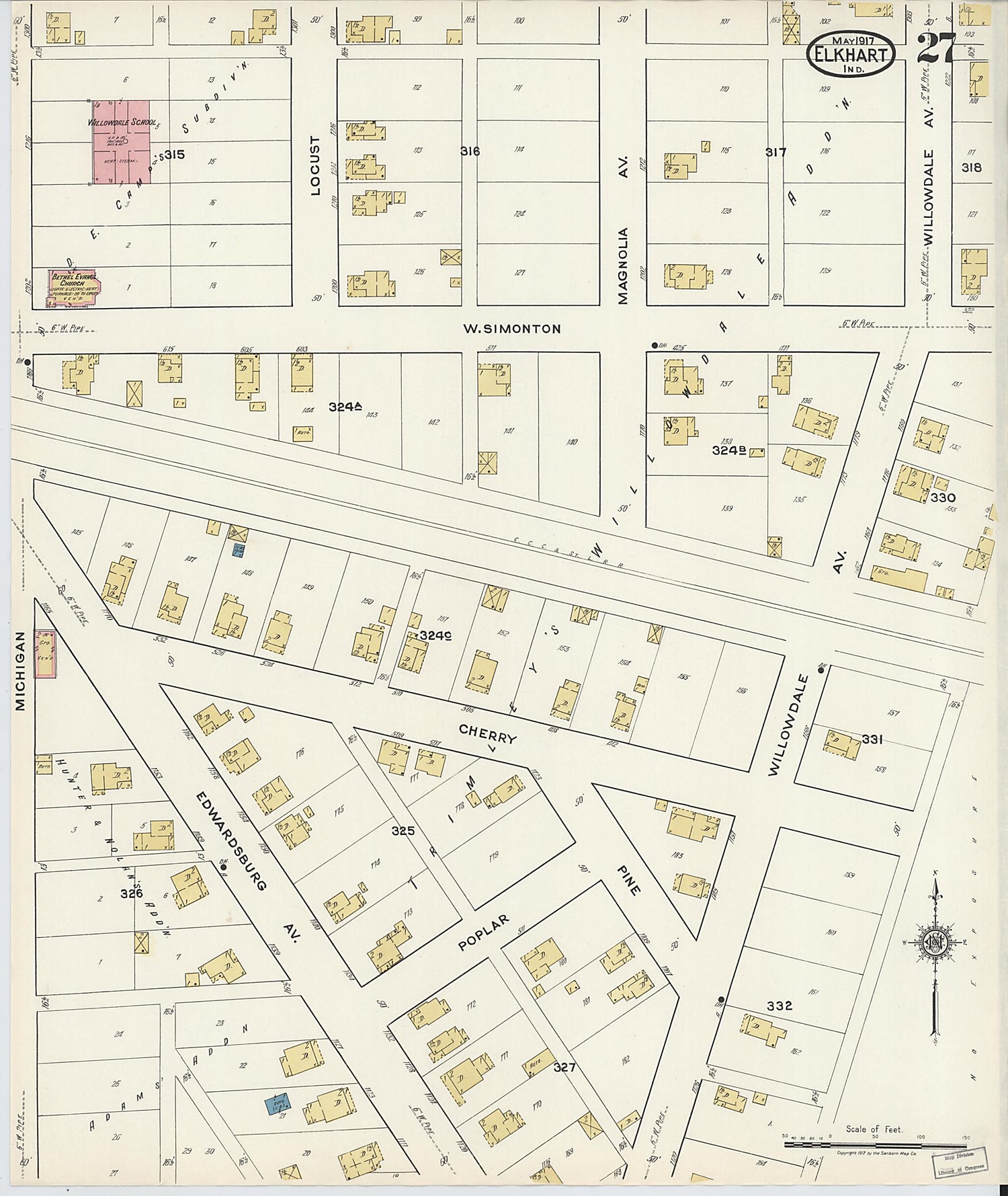 This old map of Elkhart, Elkhart County, Indiana was created by Sanborn Map Company in 1917