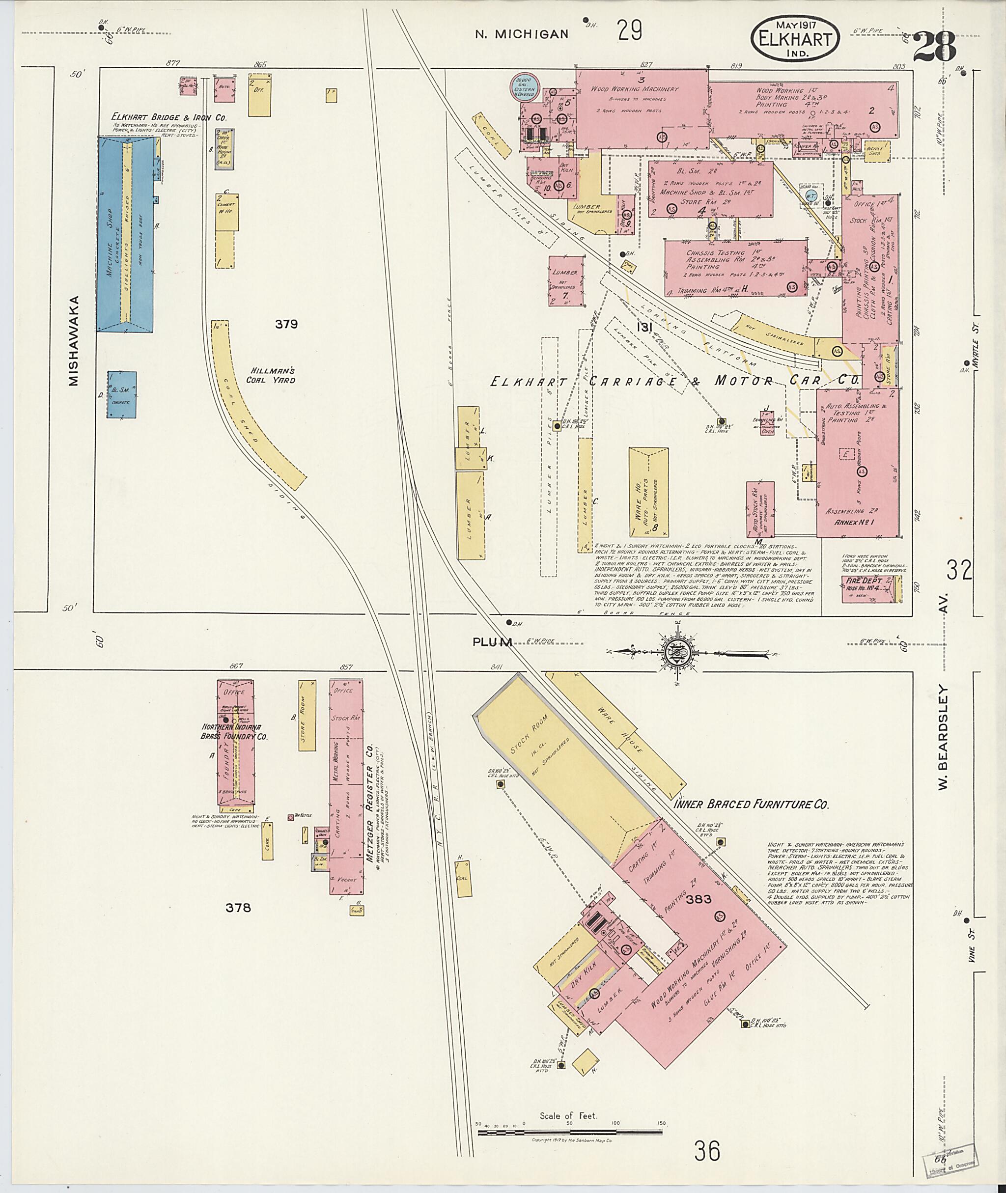 This old map of Elkhart, Elkhart County, Indiana was created by Sanborn Map Company in 1917