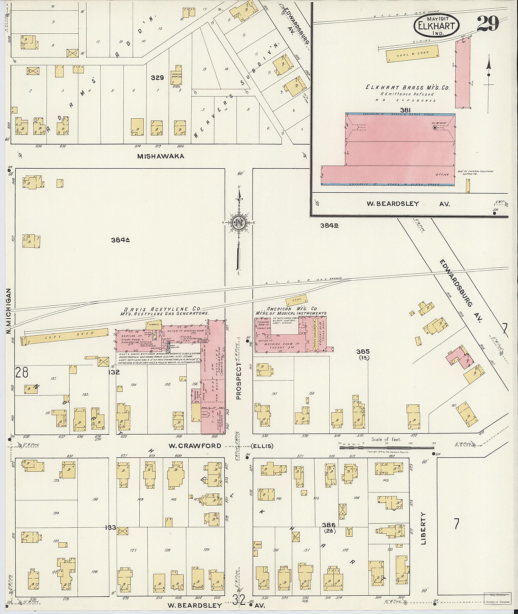 This old map of Elkhart, Elkhart County, Indiana was created by Sanborn Map Company in 1917