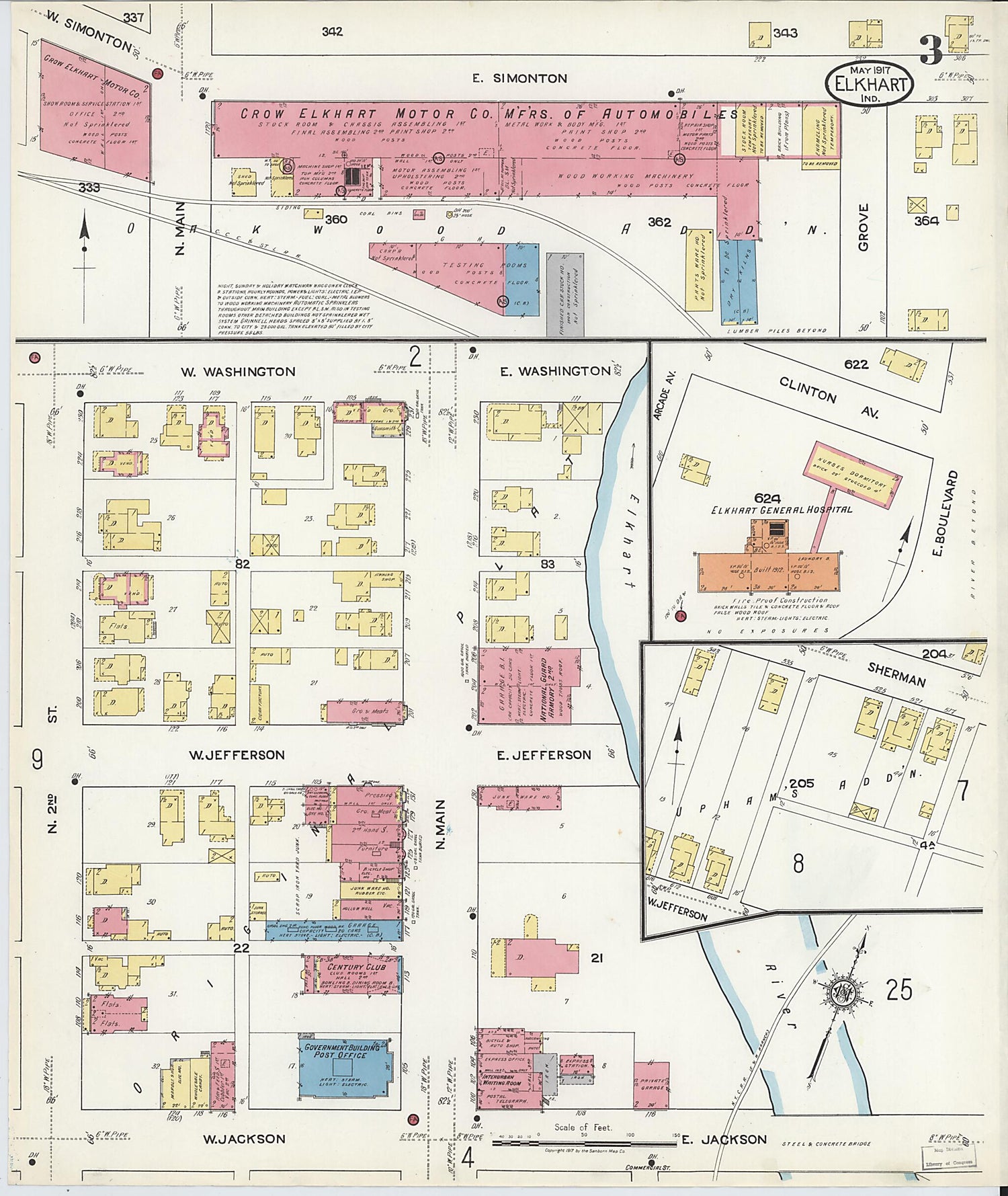 This old map of Elkhart, Elkhart County, Indiana was created by Sanborn Map Company in 1917