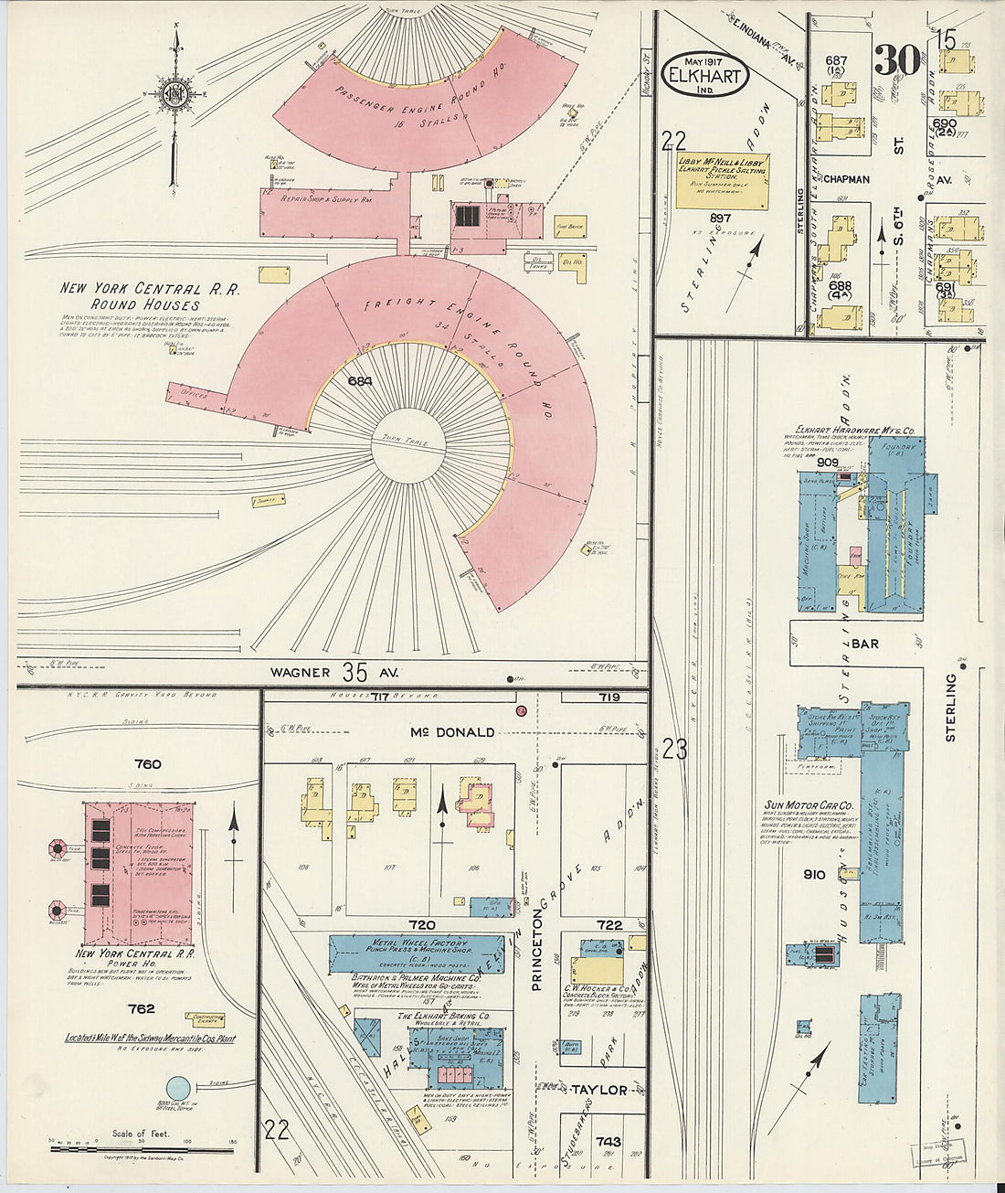 This old map of Elkhart, Elkhart County, Indiana was created by Sanborn Map Company in 1917