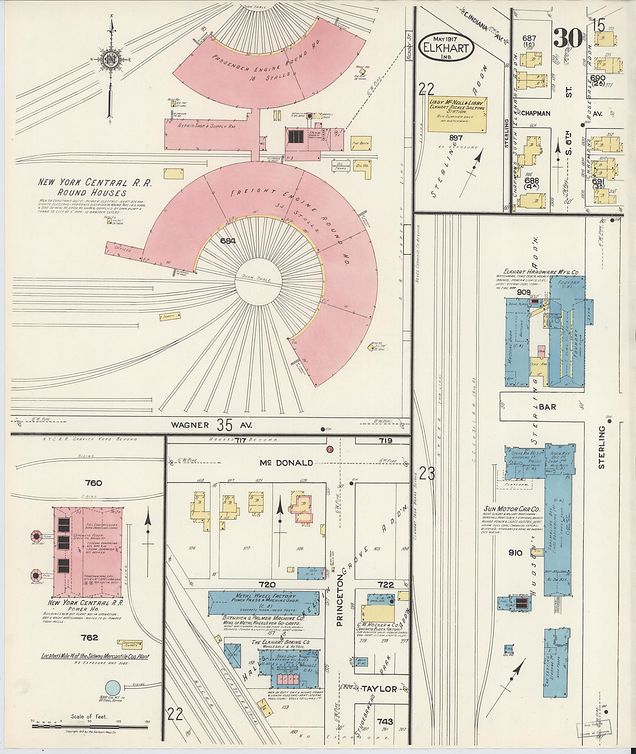 This old map of Elkhart, Elkhart County, Indiana was created by Sanborn Map Company in 1917