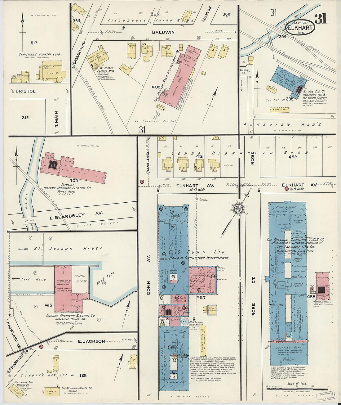 This old map of Elkhart, Elkhart County, Indiana was created by Sanborn Map Company in 1917