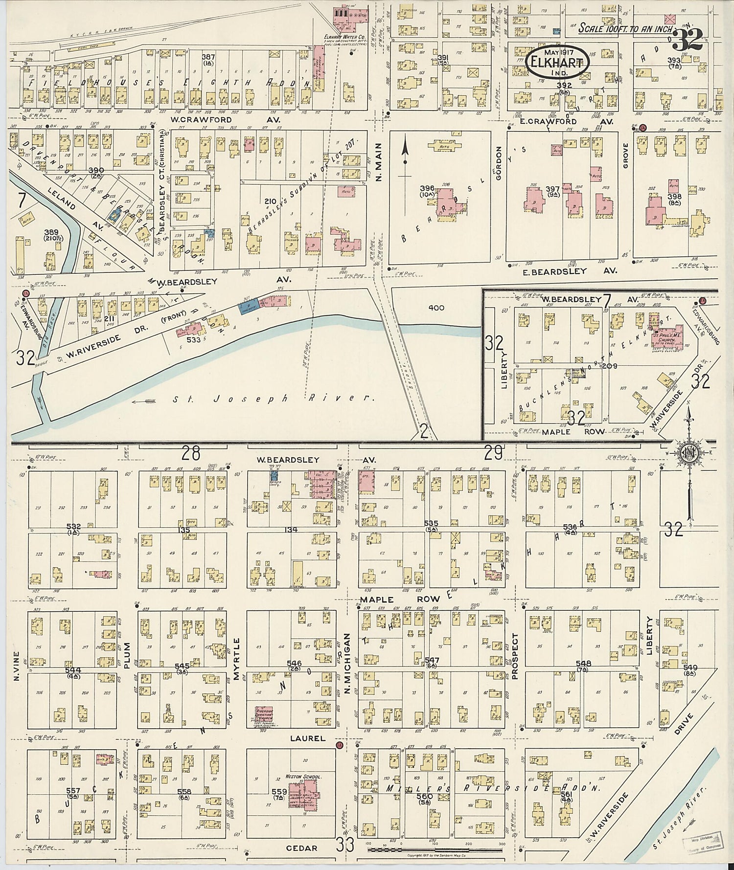 This old map of Elkhart, Elkhart County, Indiana was created by Sanborn Map Company in 1917