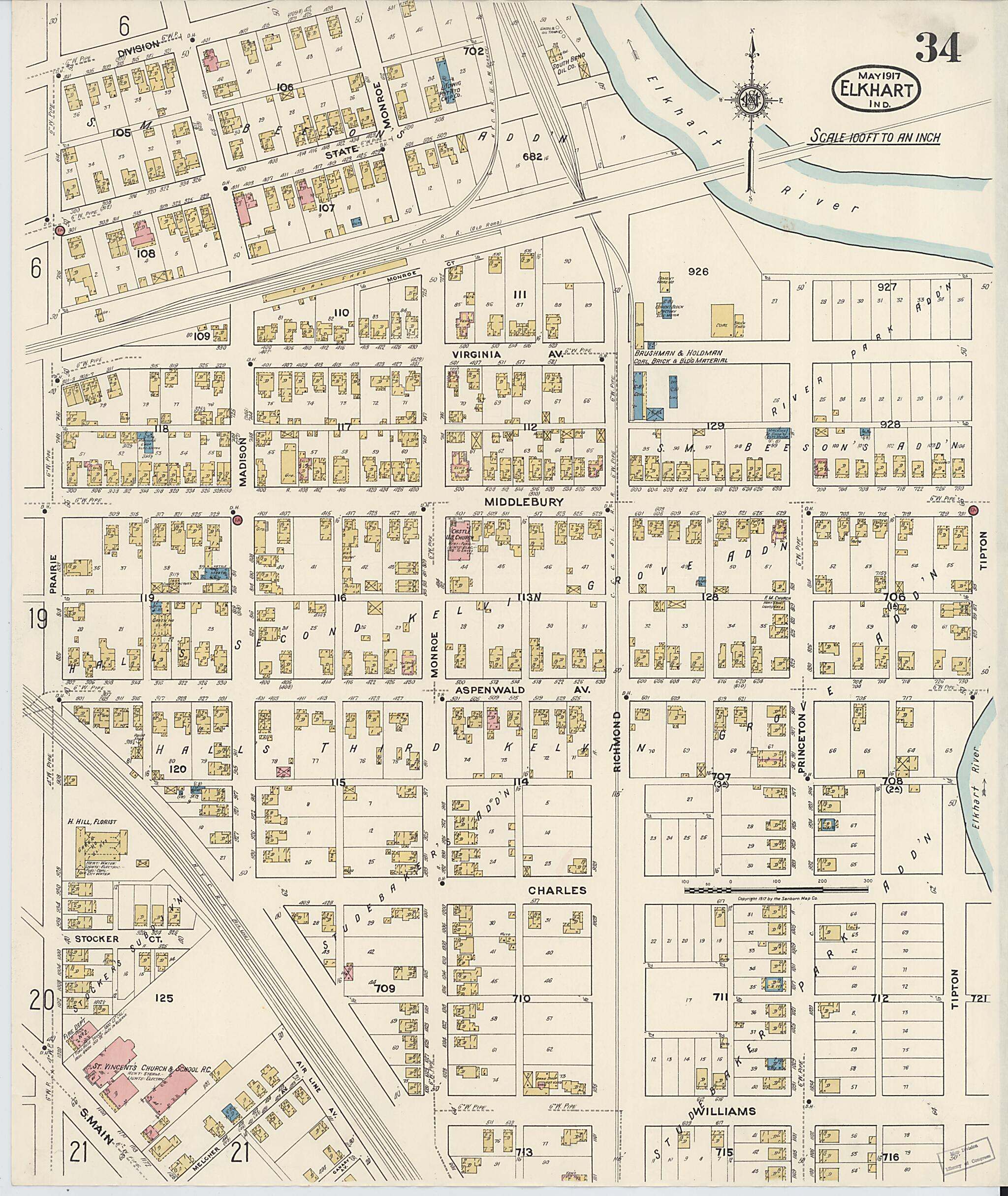 This old map of Elkhart, Elkhart County, Indiana was created by Sanborn Map Company in 1917