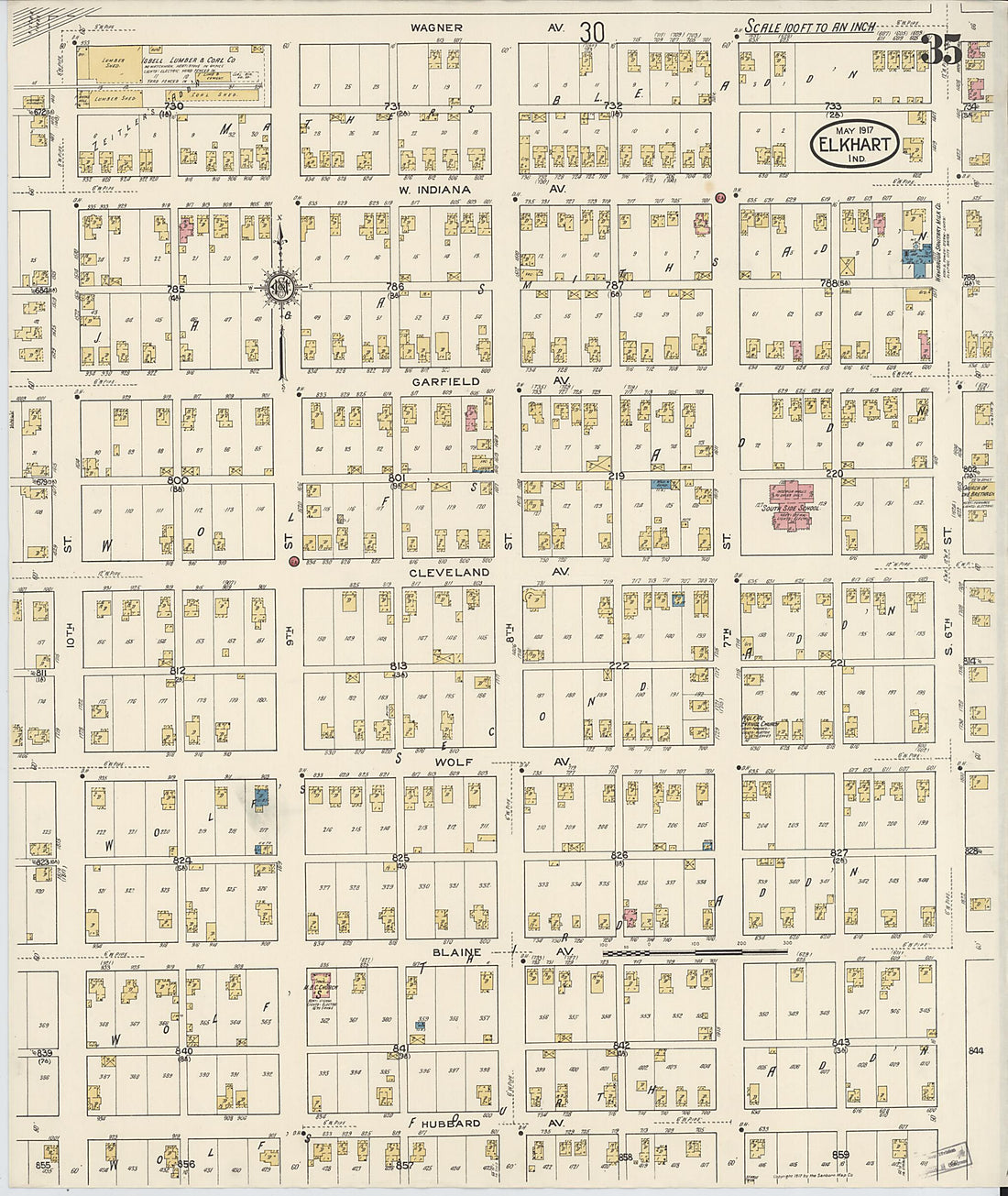 This old map of Elkhart, Elkhart County, Indiana was created by Sanborn Map Company in 1917