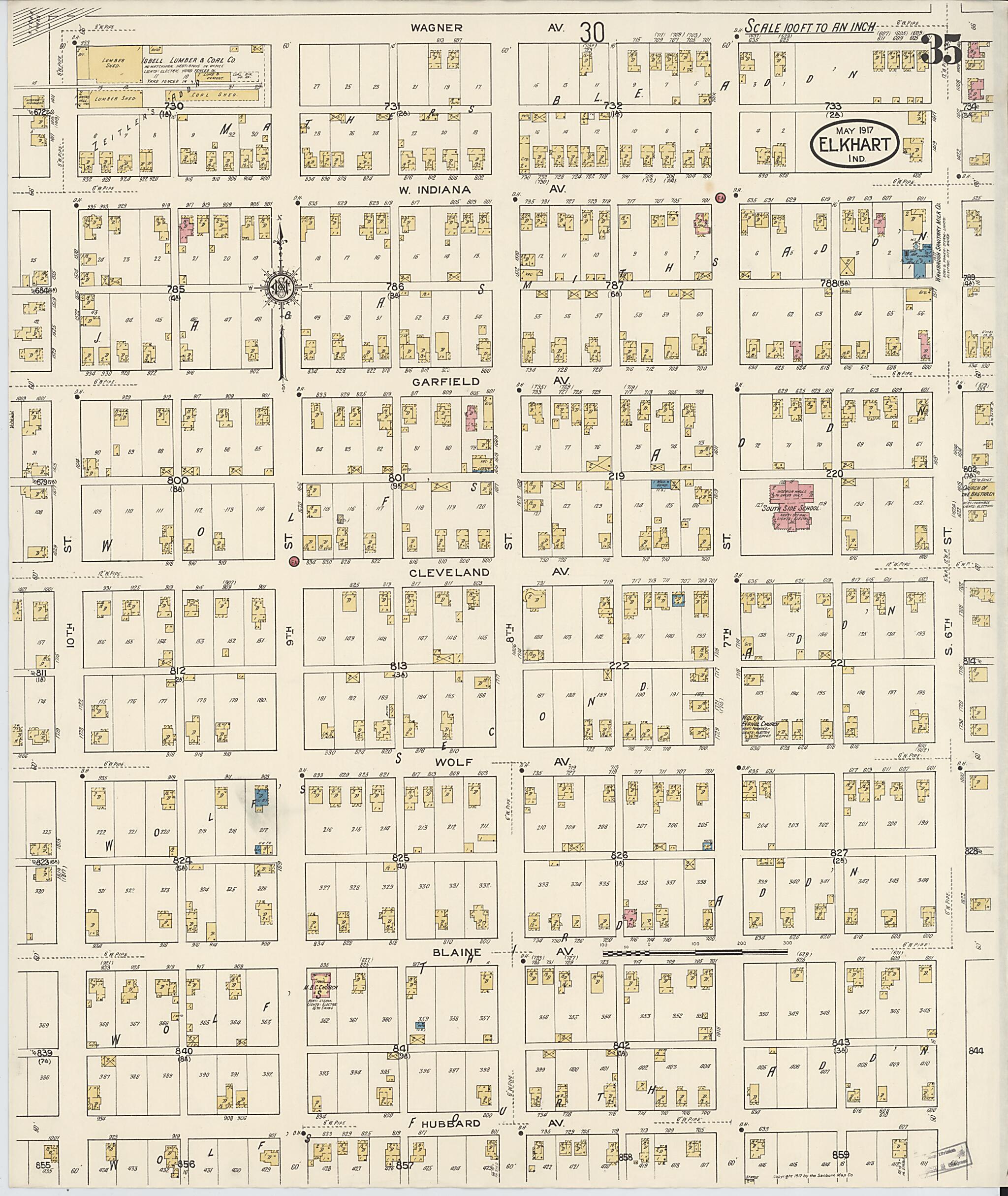 This old map of Elkhart, Elkhart County, Indiana was created by Sanborn Map Company in 1917