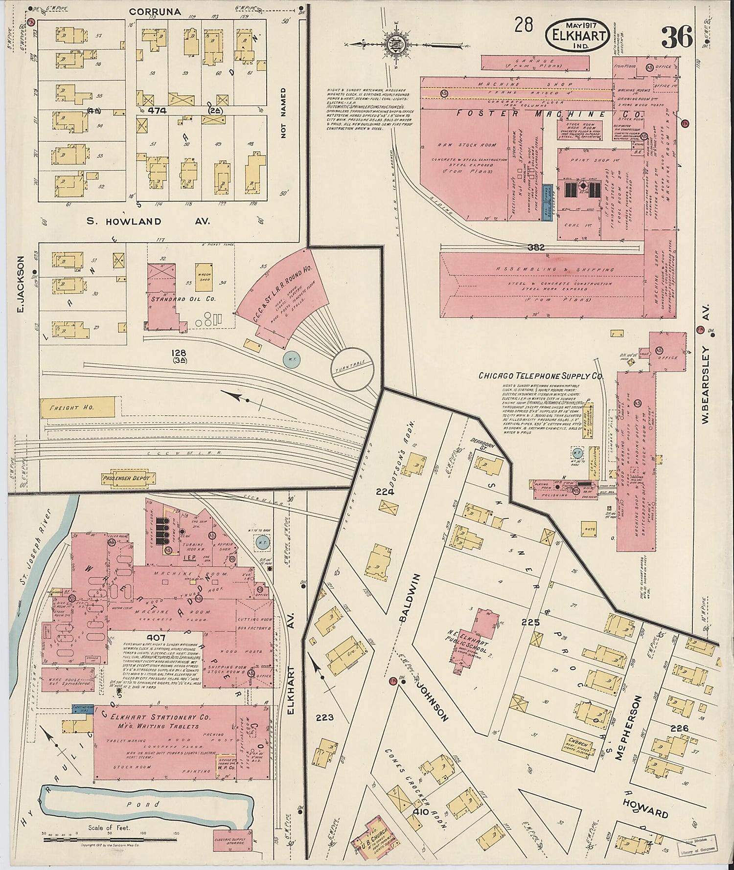 This old map of Elkhart, Elkhart County, Indiana was created by Sanborn Map Company in 1917