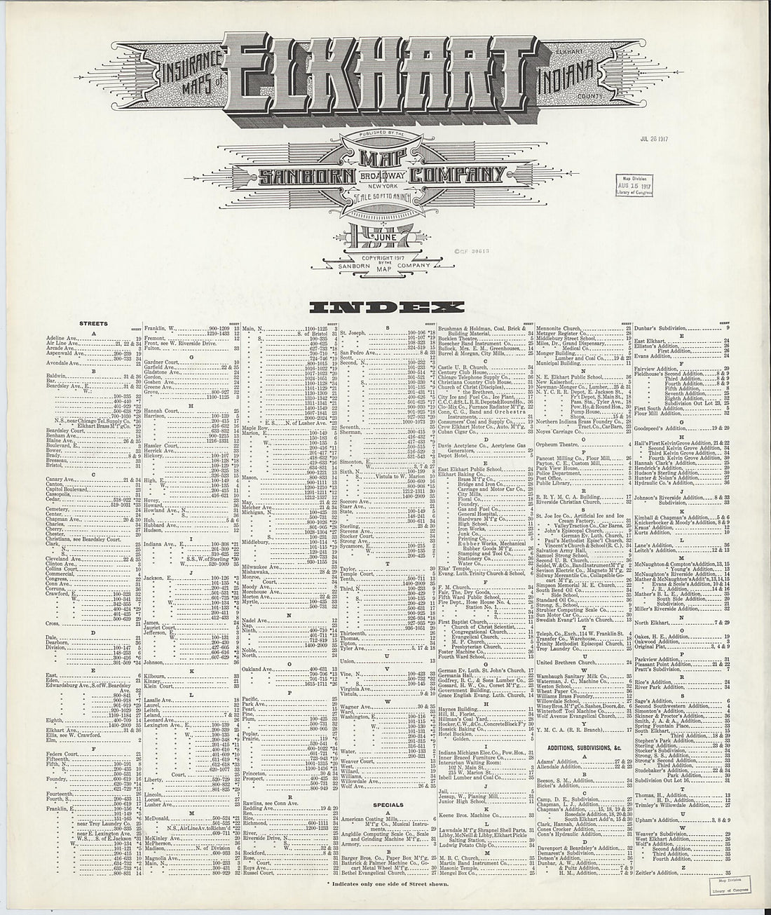 This old map of Elkhart, Elkhart County, Indiana was created by Sanborn Map Company in 1917