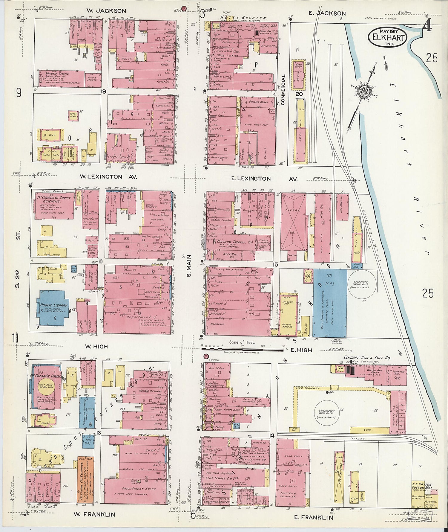 This old map of Elkhart, Elkhart County, Indiana was created by Sanborn Map Company in 1917