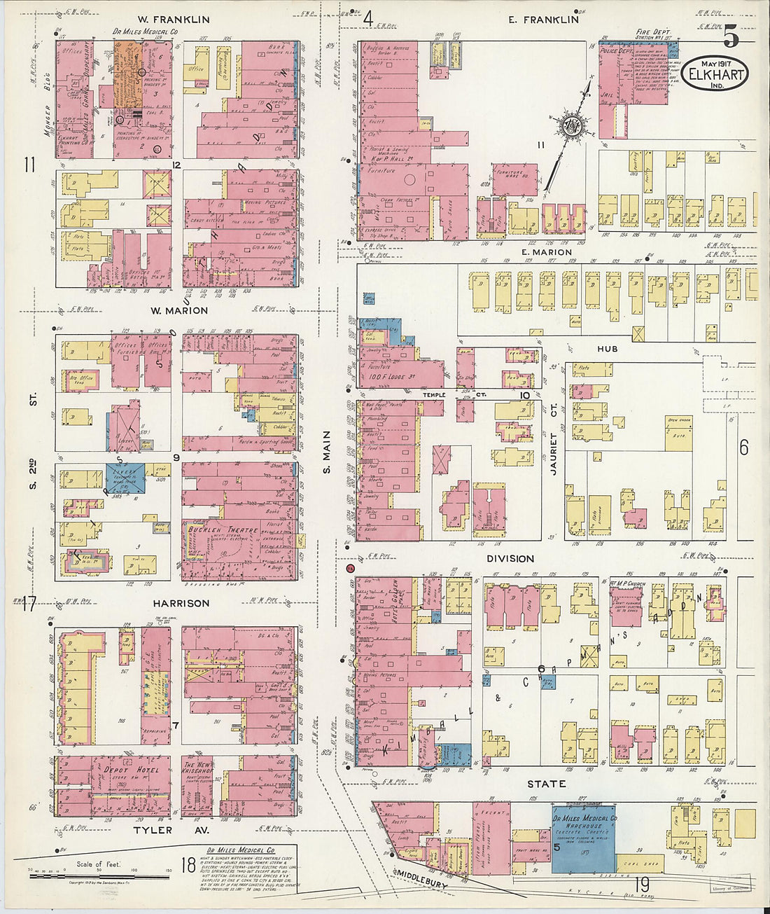 This old map of Elkhart, Elkhart County, Indiana was created by Sanborn Map Company in 1917