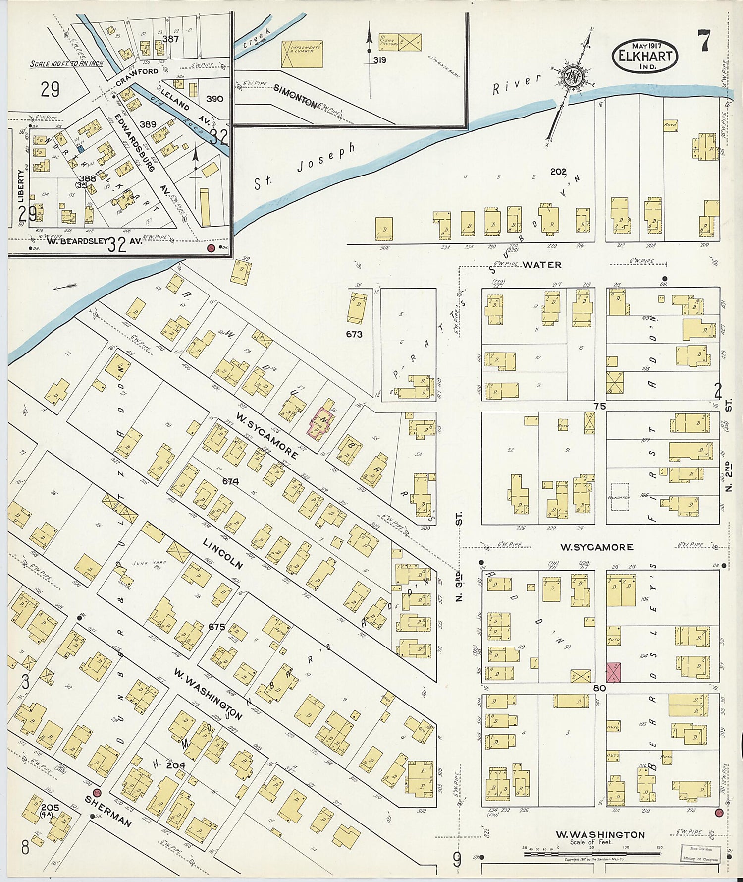 This old map of Elkhart, Elkhart County, Indiana was created by Sanborn Map Company in 1917