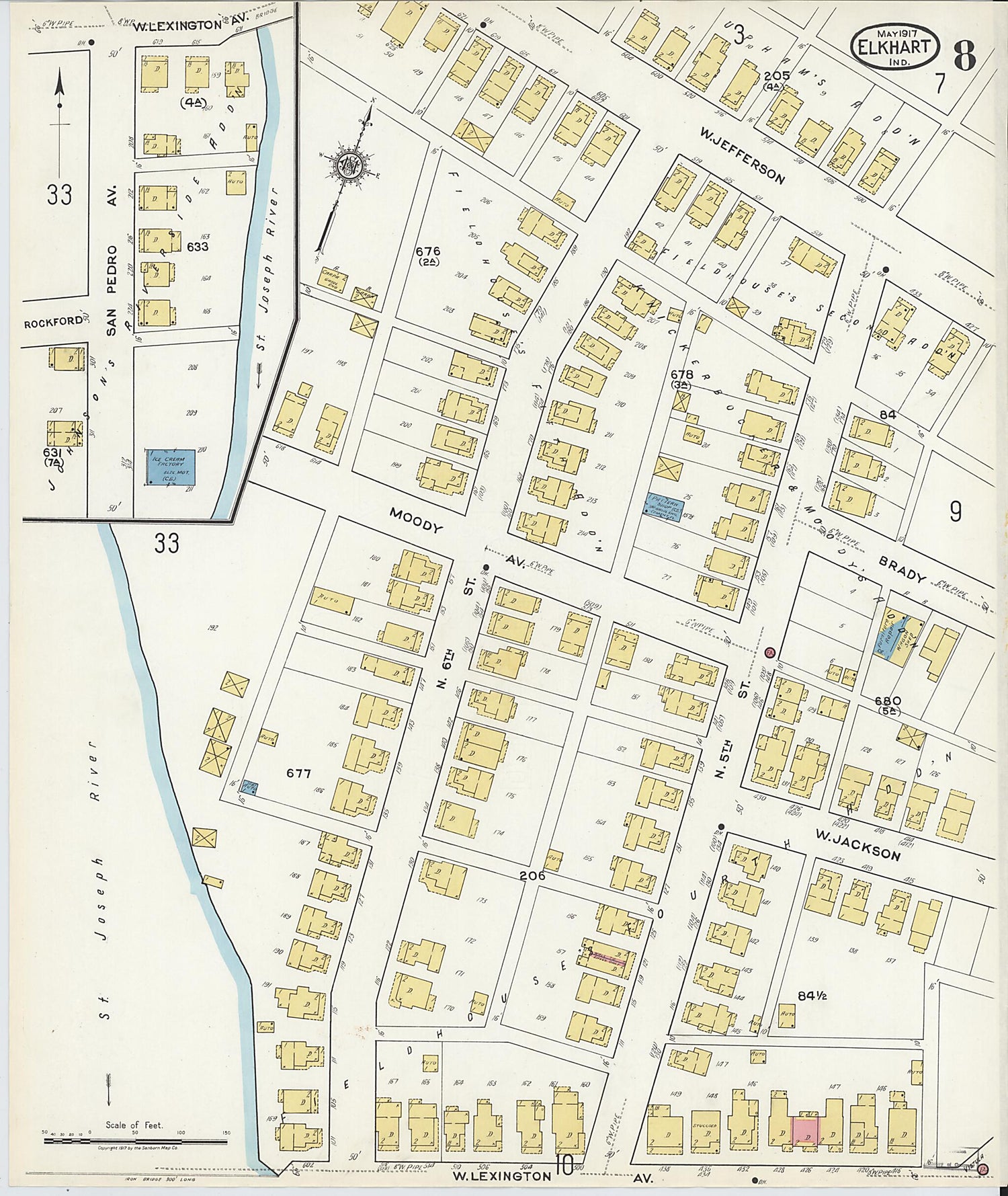 This old map of Elkhart, Elkhart County, Indiana was created by Sanborn Map Company in 1917