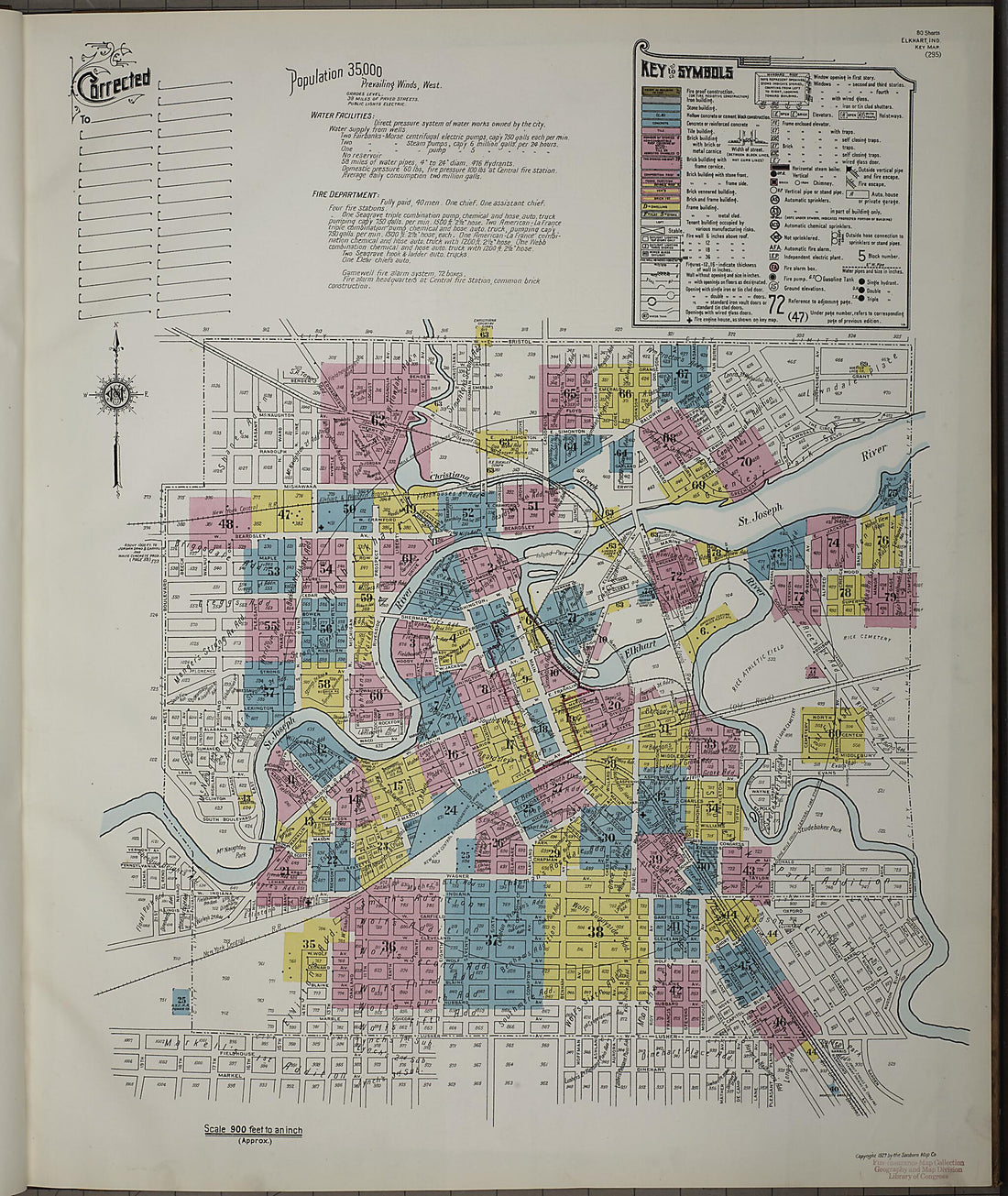 This old map of Elkhart, Elkhart County, Indiana was created by Sanborn Map Company in 1927