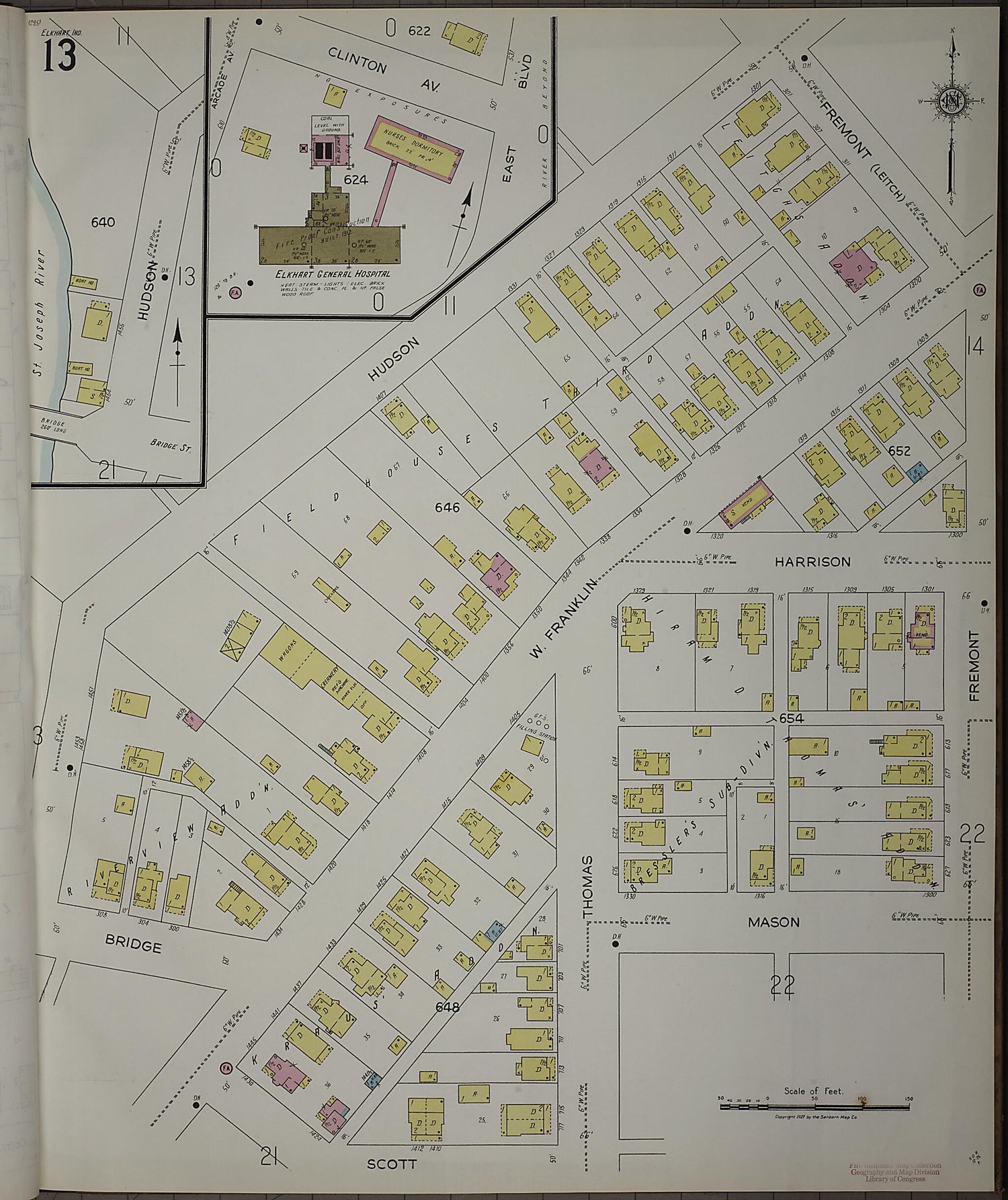 This old map of Elkhart, Elkhart County, Indiana was created by Sanborn Map Company in 1927