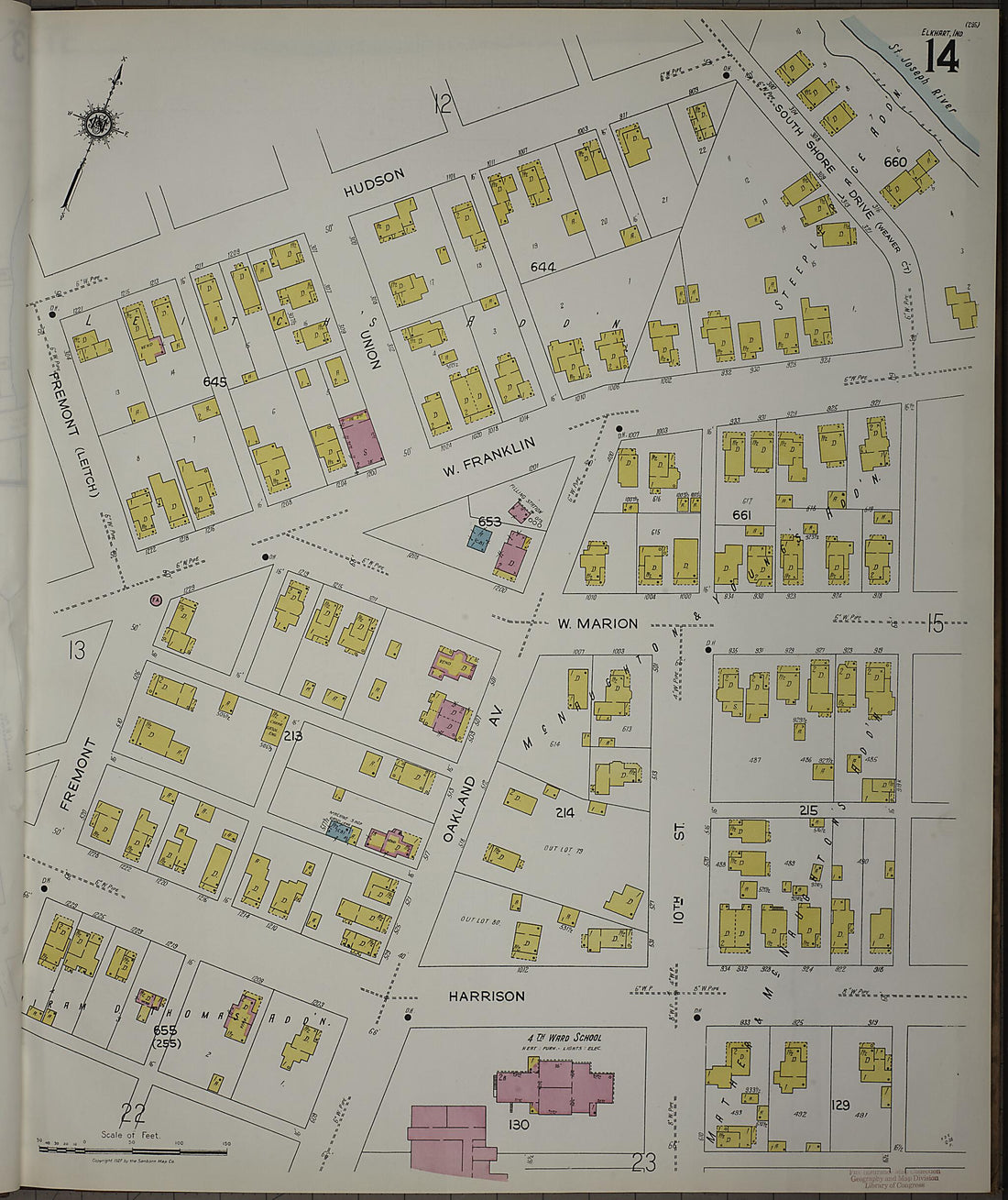 This old map of Elkhart, Elkhart County, Indiana was created by Sanborn Map Company in 1927