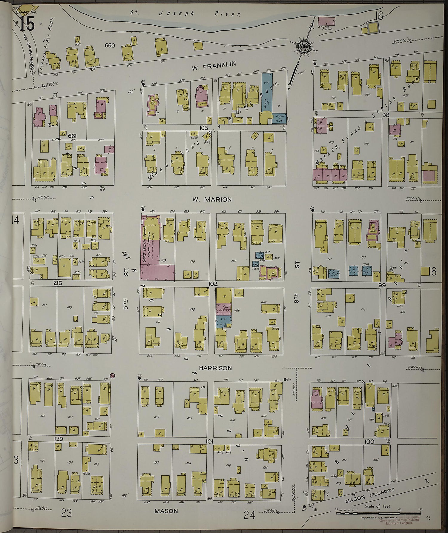 This old map of Elkhart, Elkhart County, Indiana was created by Sanborn Map Company in 1927