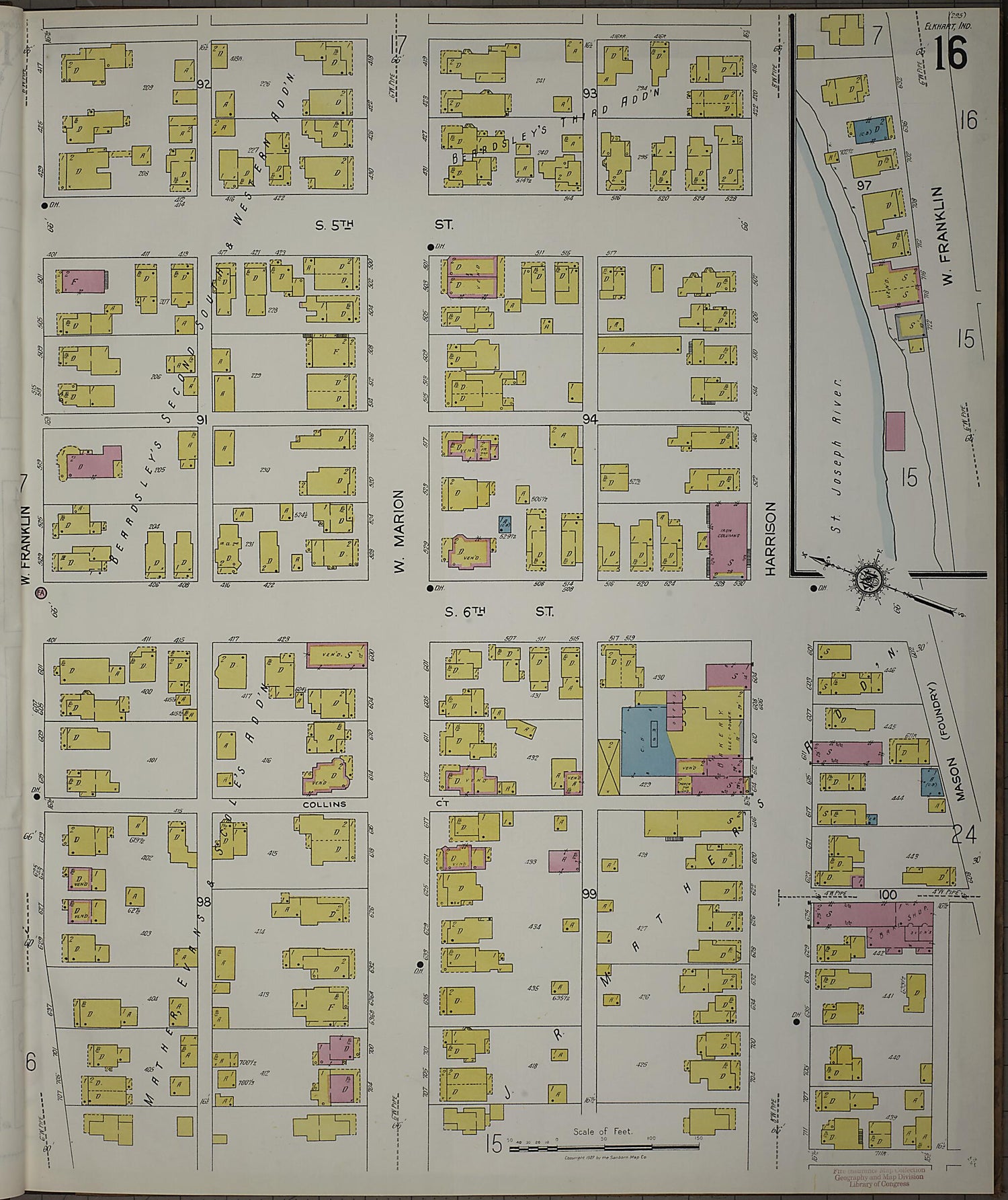 This old map of Elkhart, Elkhart County, Indiana was created by Sanborn Map Company in 1927