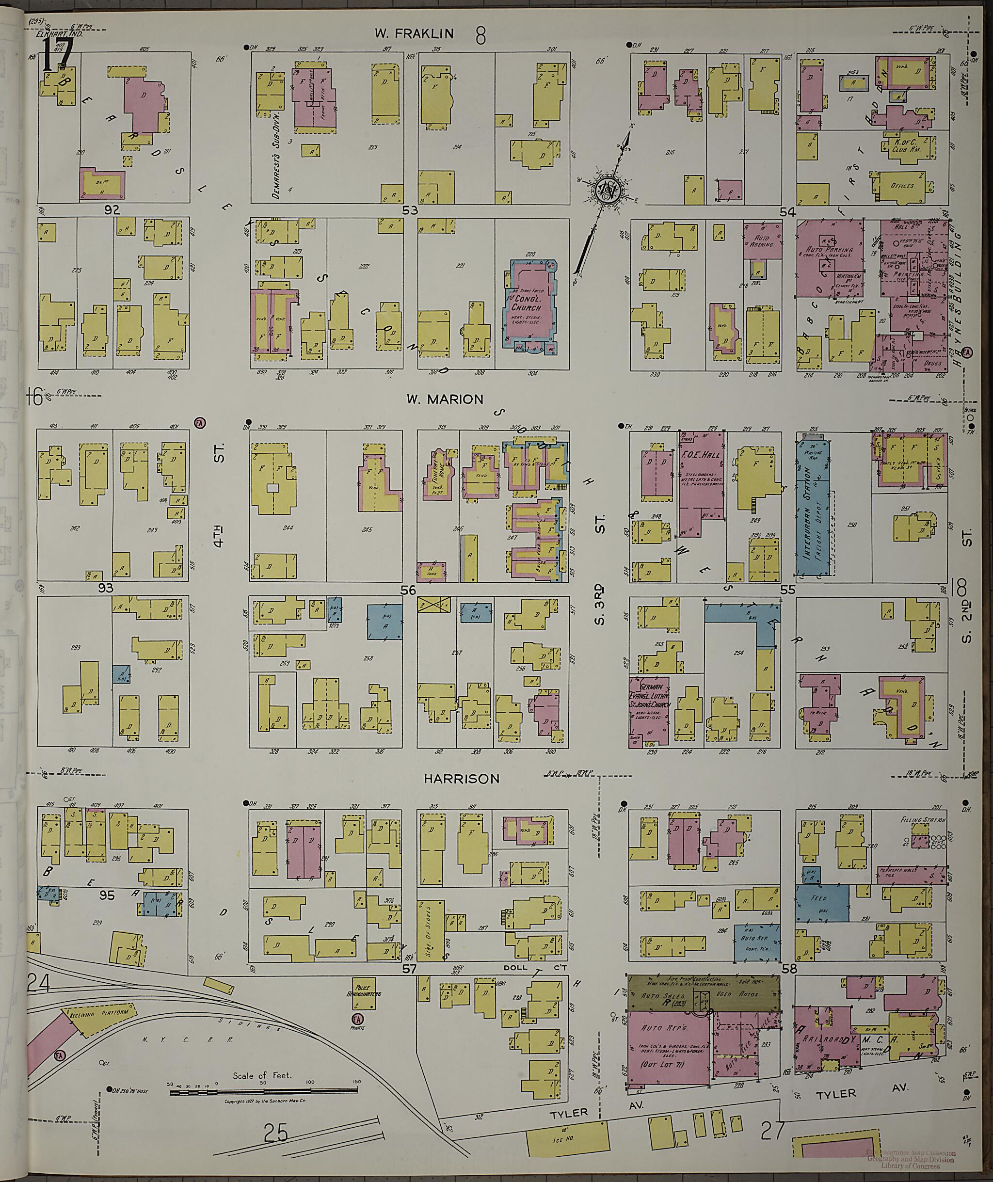 This old map of Elkhart, Elkhart County, Indiana was created by Sanborn Map Company in 1927