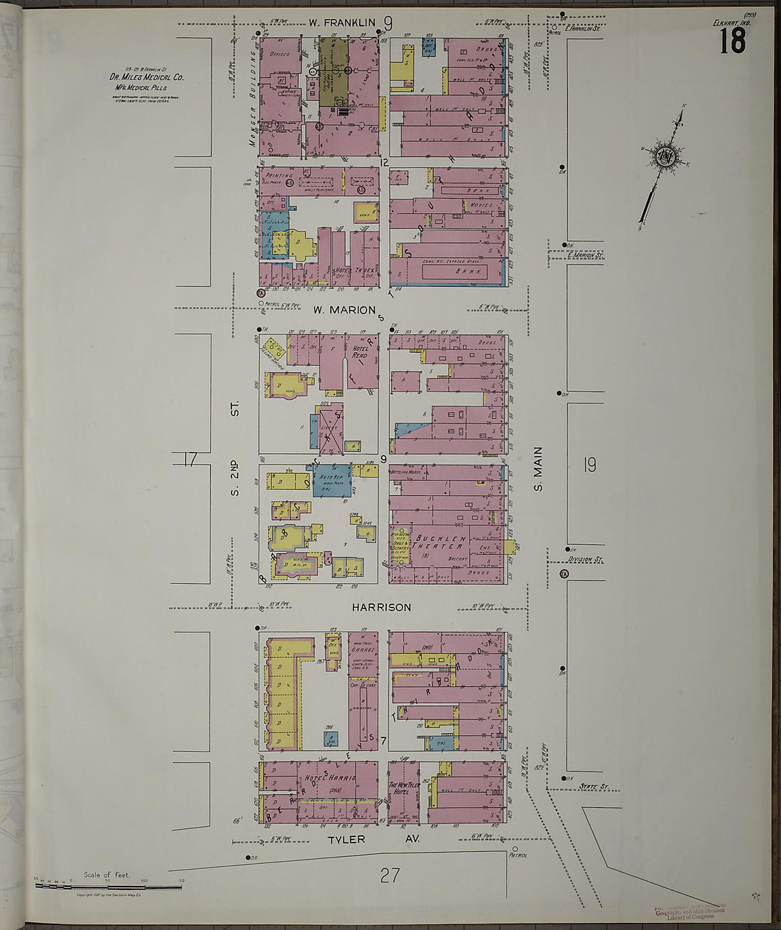 This old map of Elkhart, Elkhart County, Indiana was created by Sanborn Map Company in 1927